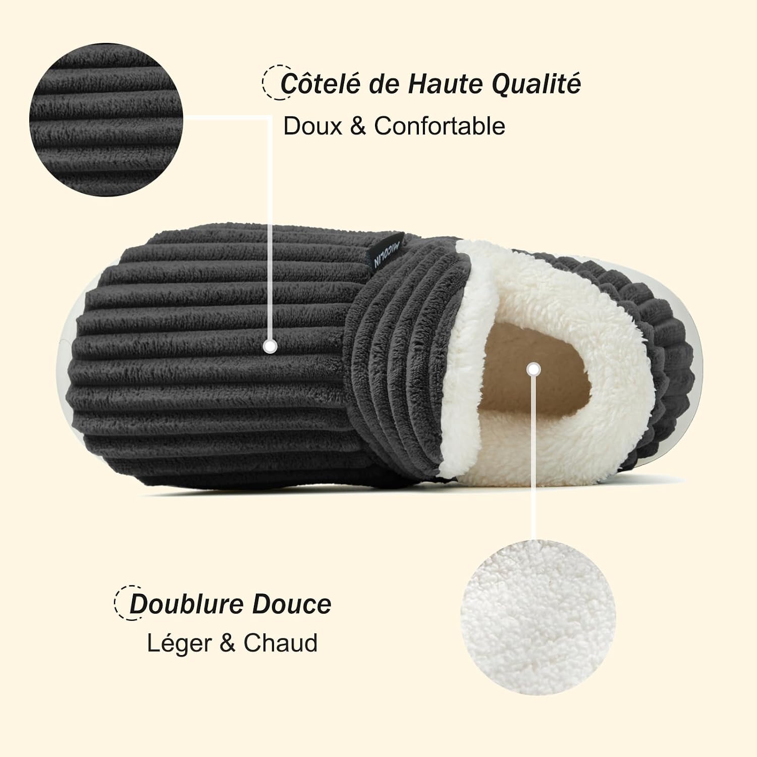 Detalle de Donpapa Chaussons d’hiver femme et homme fermés en peluche, antidérapants