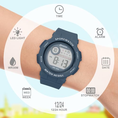 Detalle de OFFCUP Reloj Infantil LED: reloj digital para niños 3–11 años, resistente al agua 30 m, azul