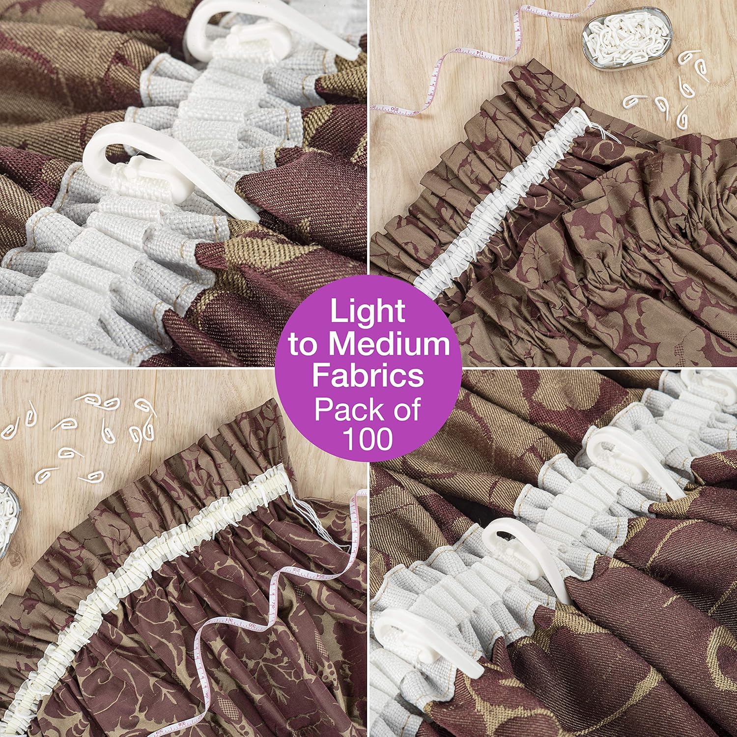 Thumbnail 3 de The Bead Shop White Plastic Curtain Hooks (Pencil Pleat) – Heavy-Duty Hooks for Header Tape, Window, Door & Shower Curtains, Pack of 100