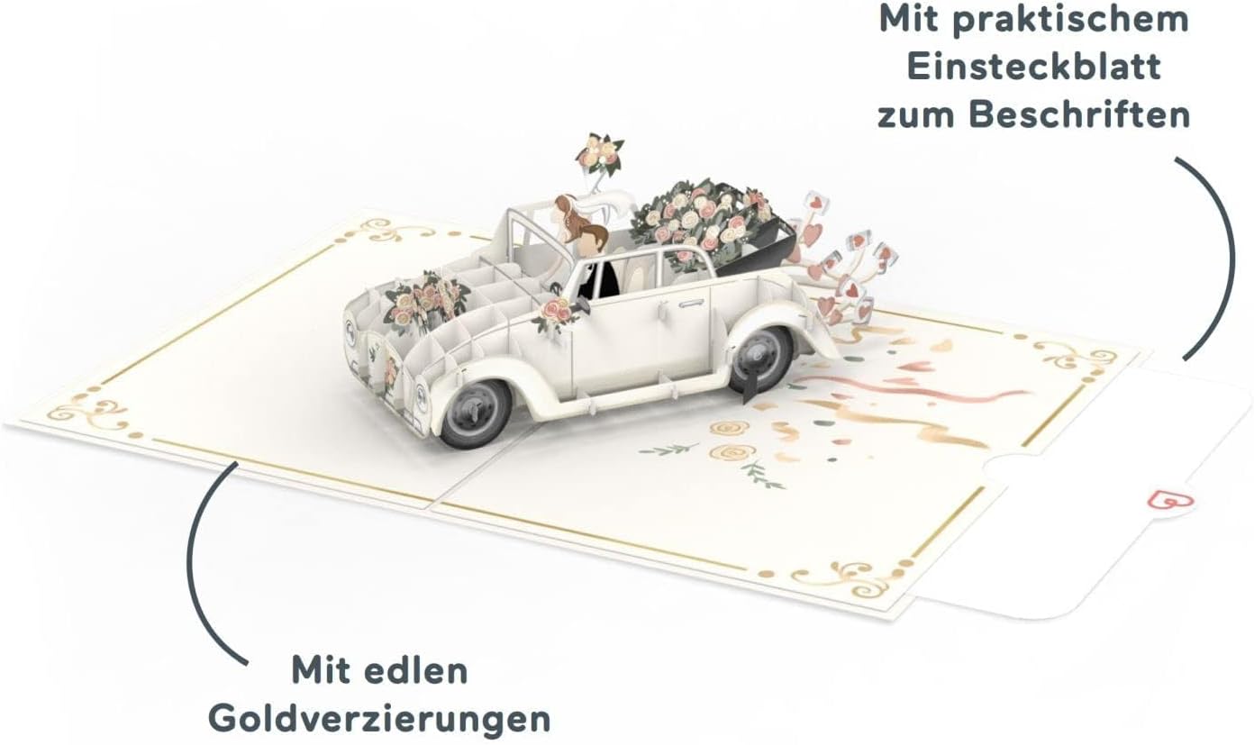 Detalle de papercrush® Pop-Up Karte Hochzeit „Just Married“ mit 3D-Effekt fürs Hochzeitsauto