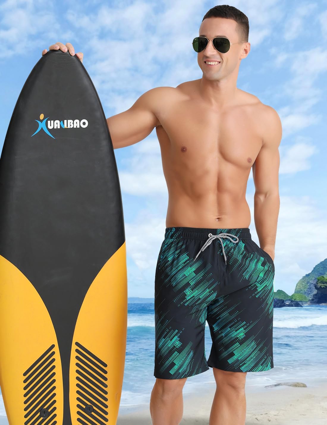 Detalle de iCKER Swimming Shorts Men: Quick-Dry Beach Trunks with Mesh Lining