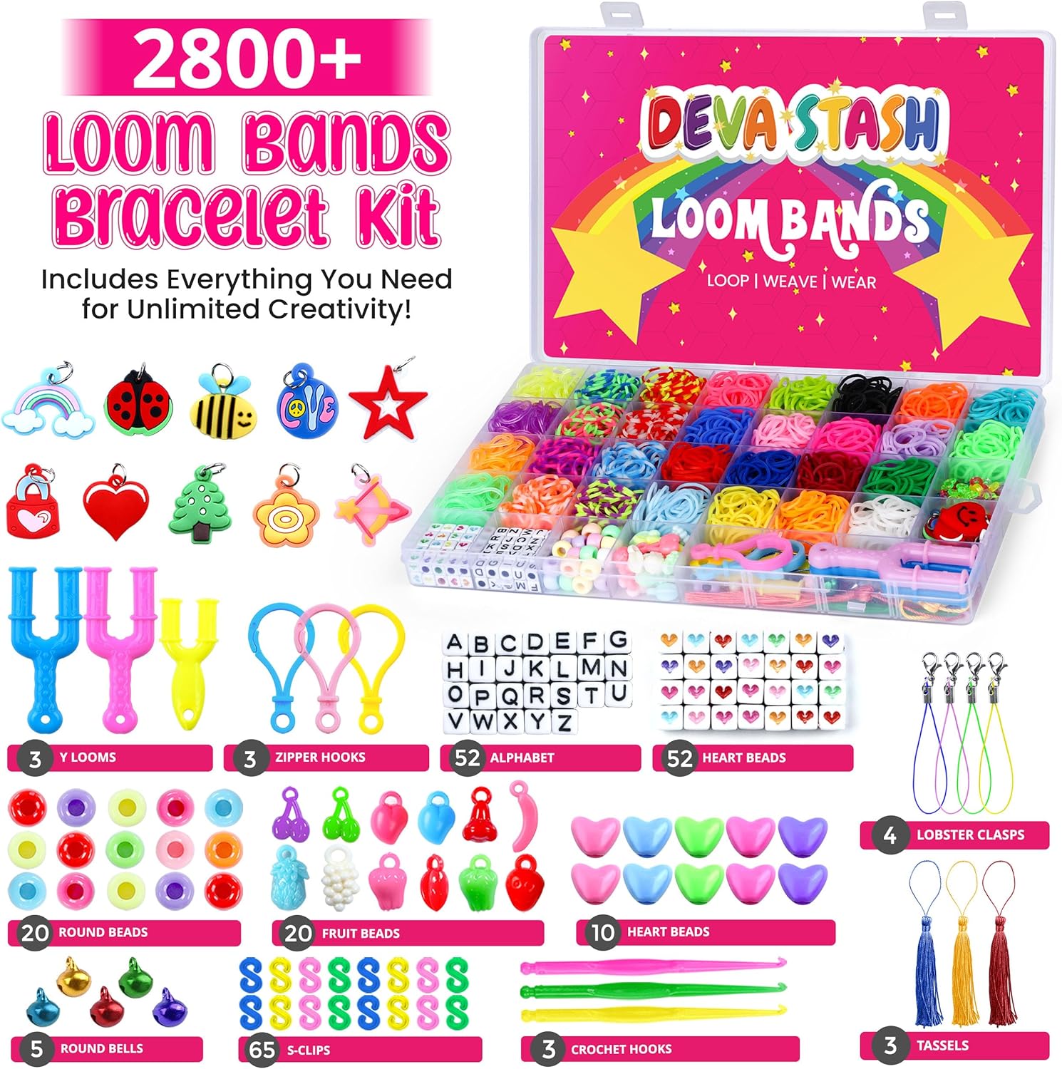 Thumbnail 1 de 2800+ Loom Bands Kit 30 colours craft kit 🎨