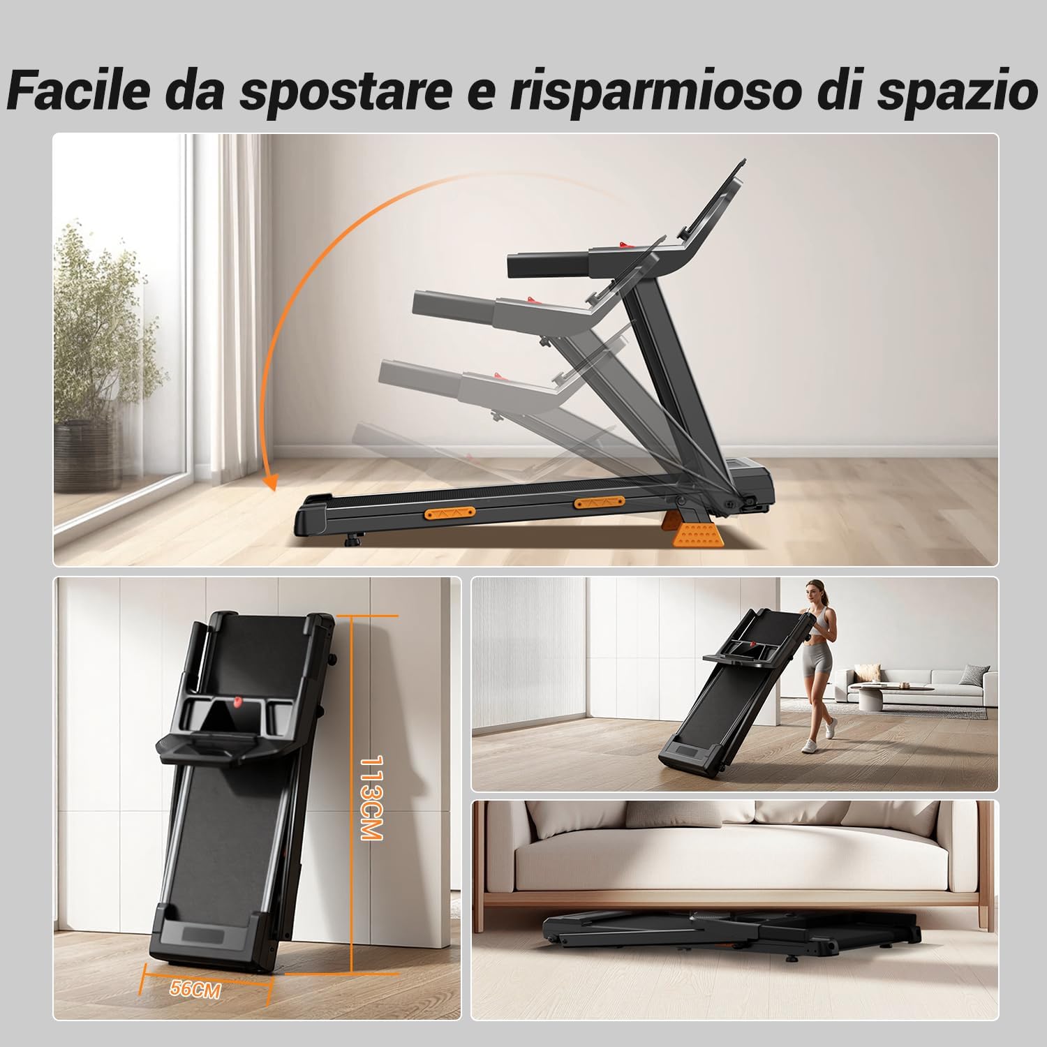 Thumbnail 6 de LONTEK LONTEK Salvaspazio con inclinazione 15% e motore 3.0 HP, tapis roulant pieghevole 12 km/h