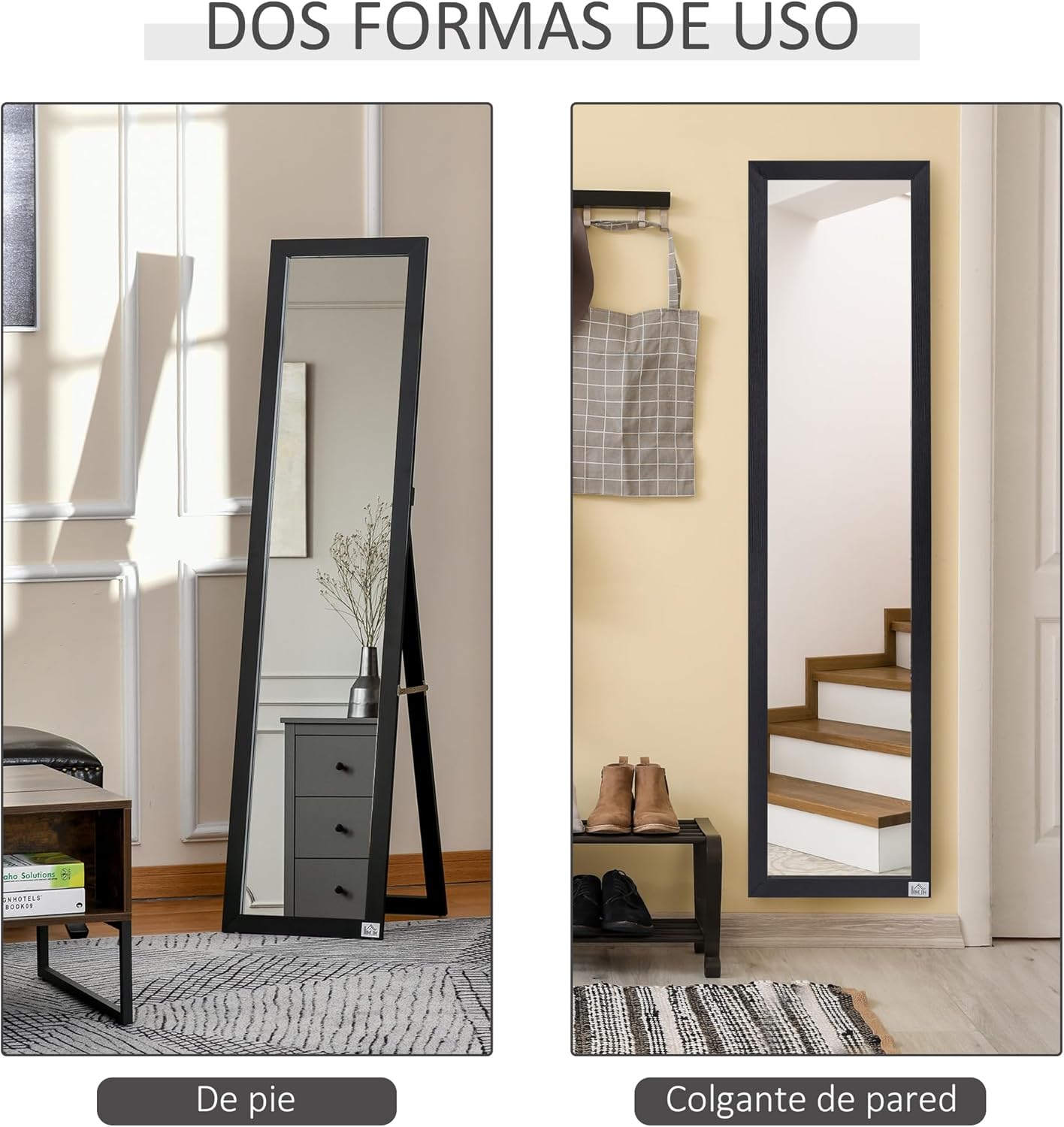 Detalle 2 de HOMCOM Espejo de Pie y Pared 🔲 37x37x154 cm Moderno