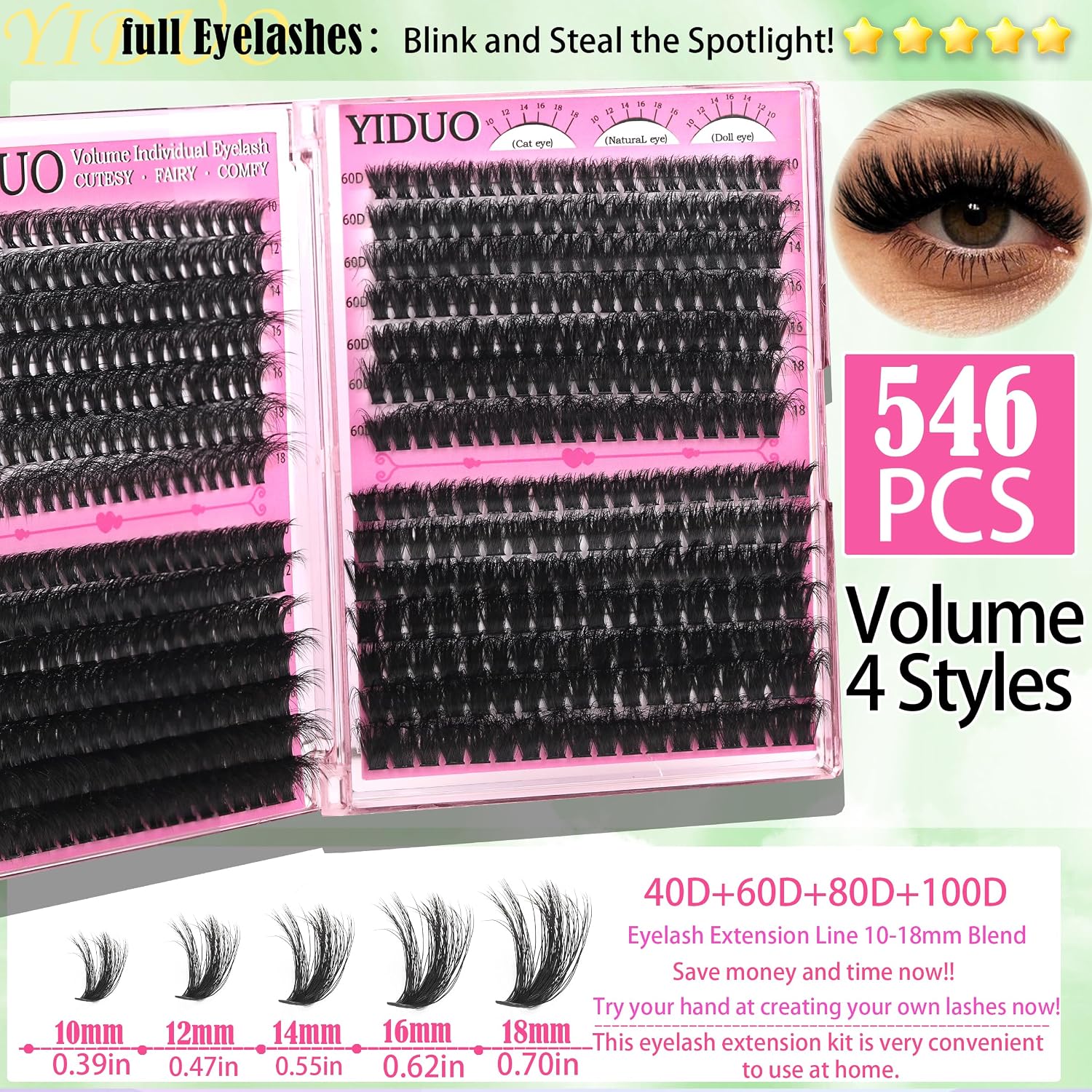 Thumbnail 4 de YIDUO 1846Pcs Lash Clusters Kit with Spikes+Bottom Cluster Lashes – D Curl, Wispy Volume DIY Eyelash Extensions