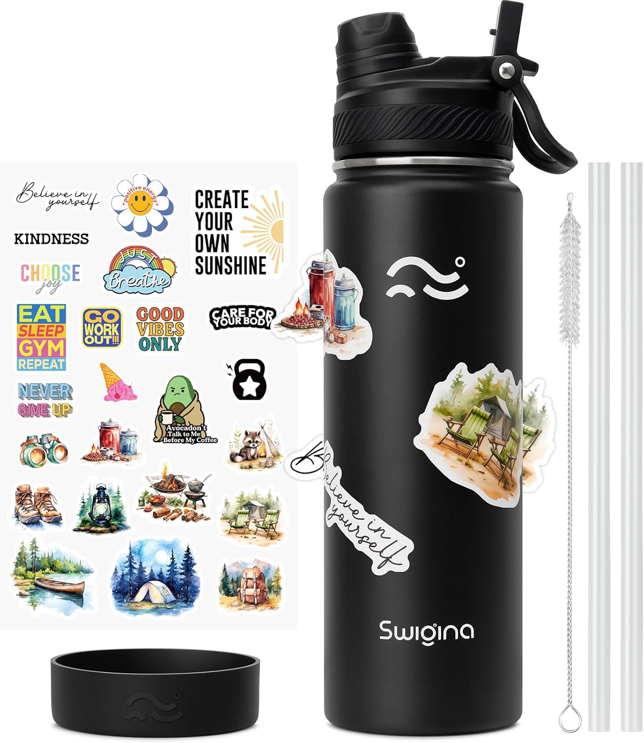 Imagen de Swigina 24 oz Insulated Water Bottle with Silicone Boot and 2-in-1 Lid en OfertitasTOP