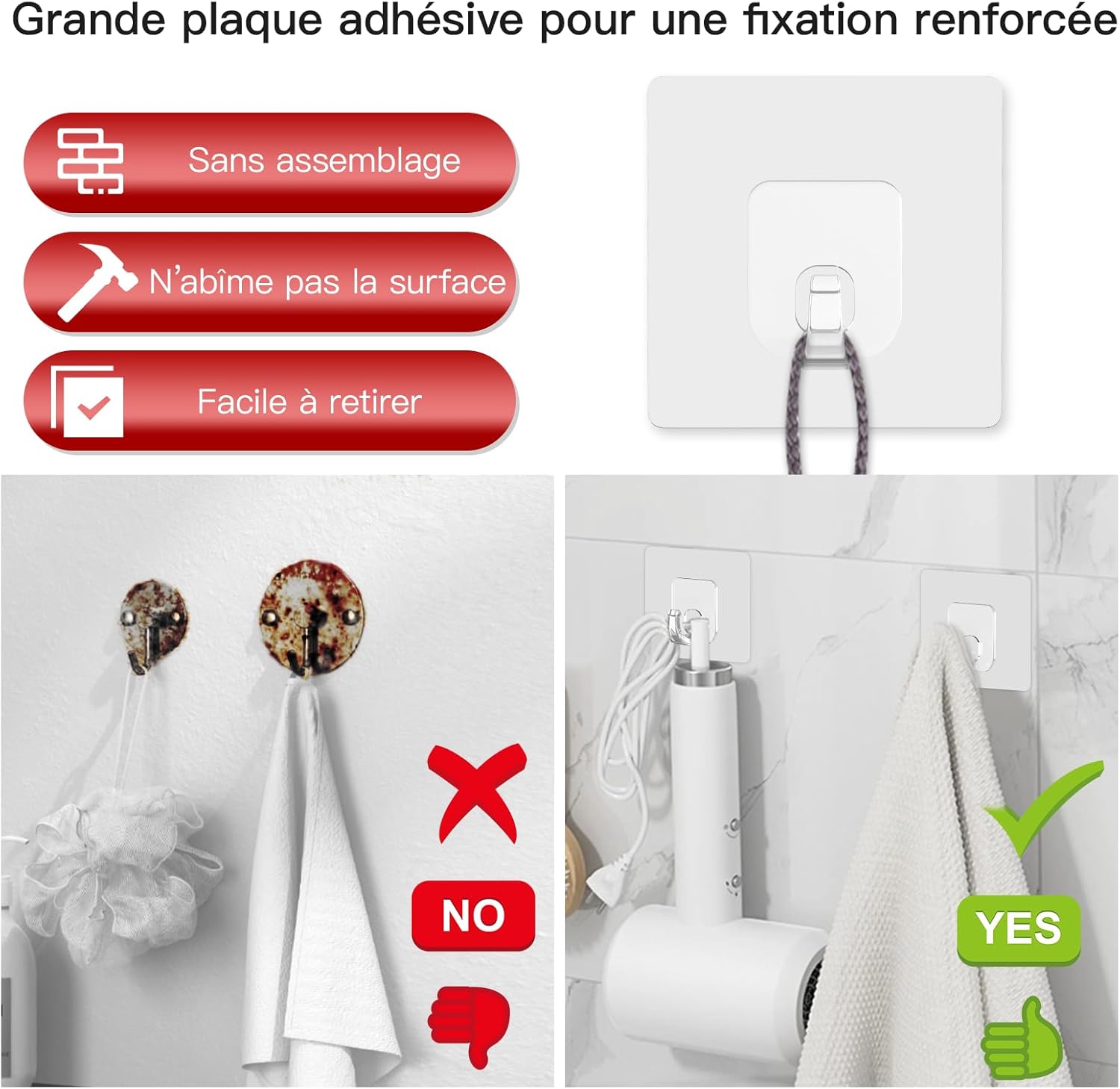 Thumbnail 3 de Latoxcaa – Lot de 10 grands crochets adhésifs transparents extra puissants (15 kg max)