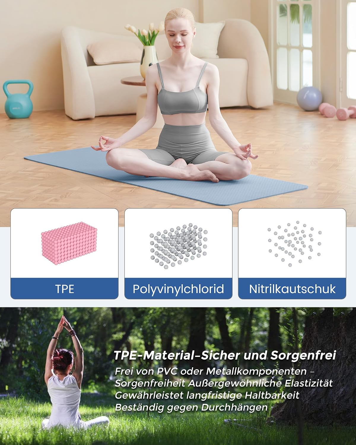 Thumbnail 3 de Narwhal Yogamatte rutschfest aus TPE – Fitnessmatte mit Tragegurt, 183 x 61 x 0,6 cm