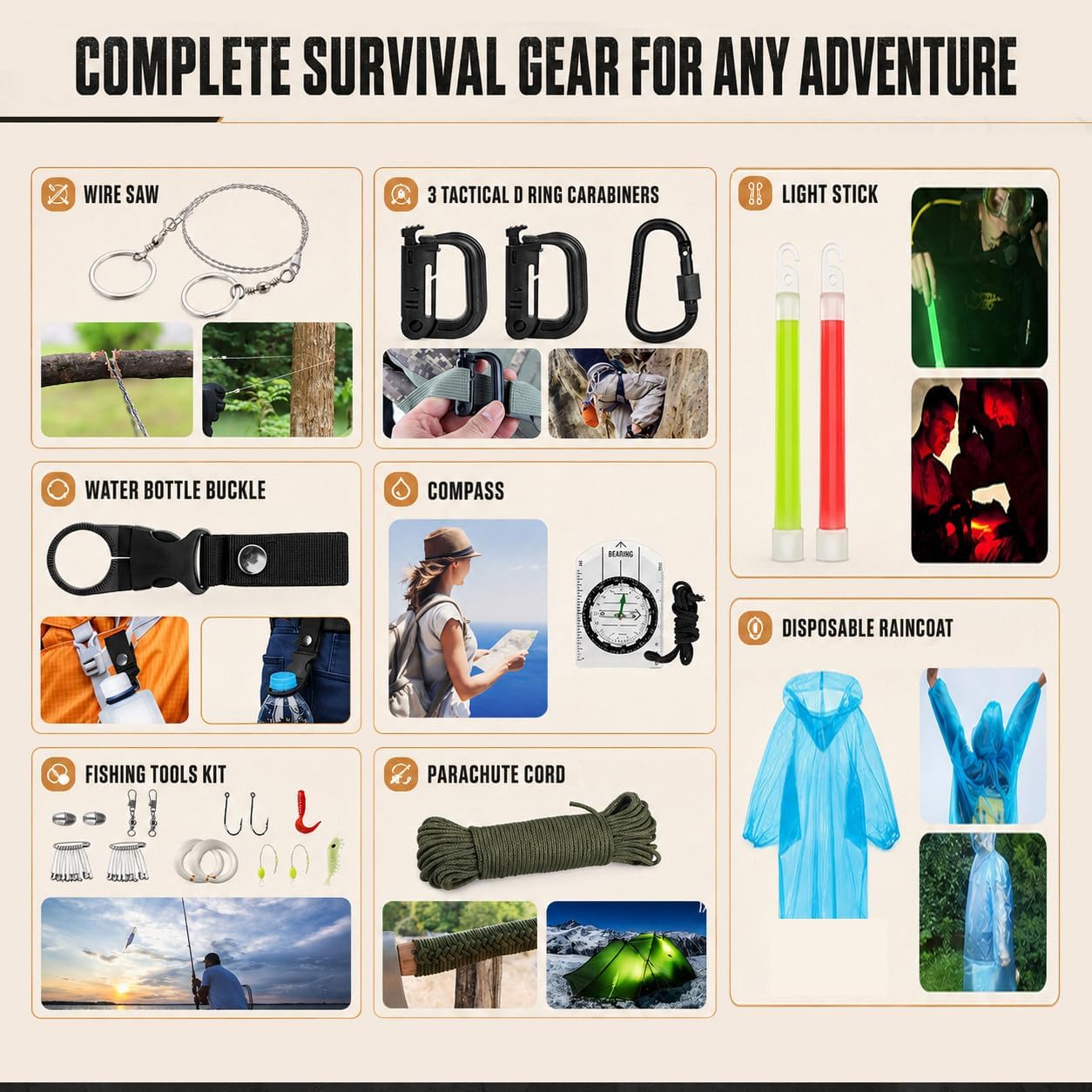 Detalle 2 de HIHEGD HHG-BIGQSGJ 250-Piece Survival Kit with MOLLE-Compatible Bag