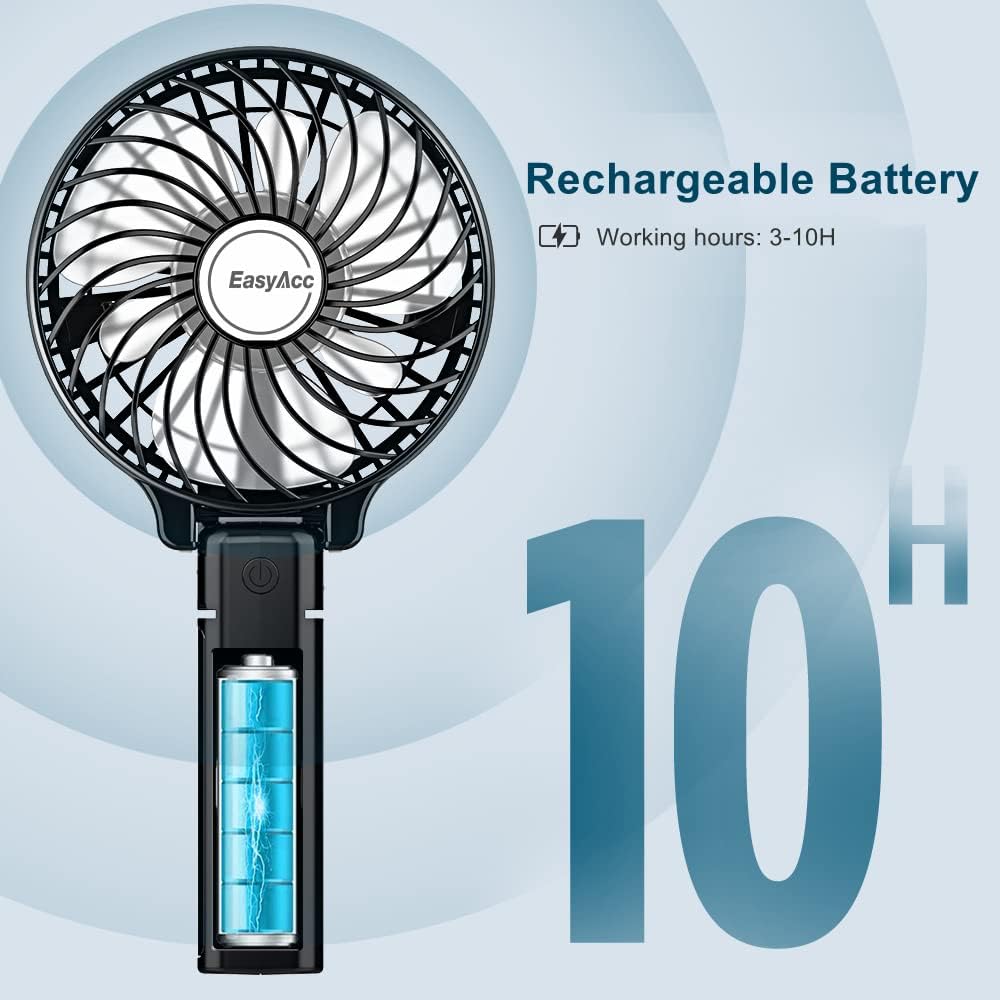 Detalle 2 de EasyAcc EasyAcc Handheld Fan Portable USB Fan (180° foldable, rechargeable, 3 speeds) – Black