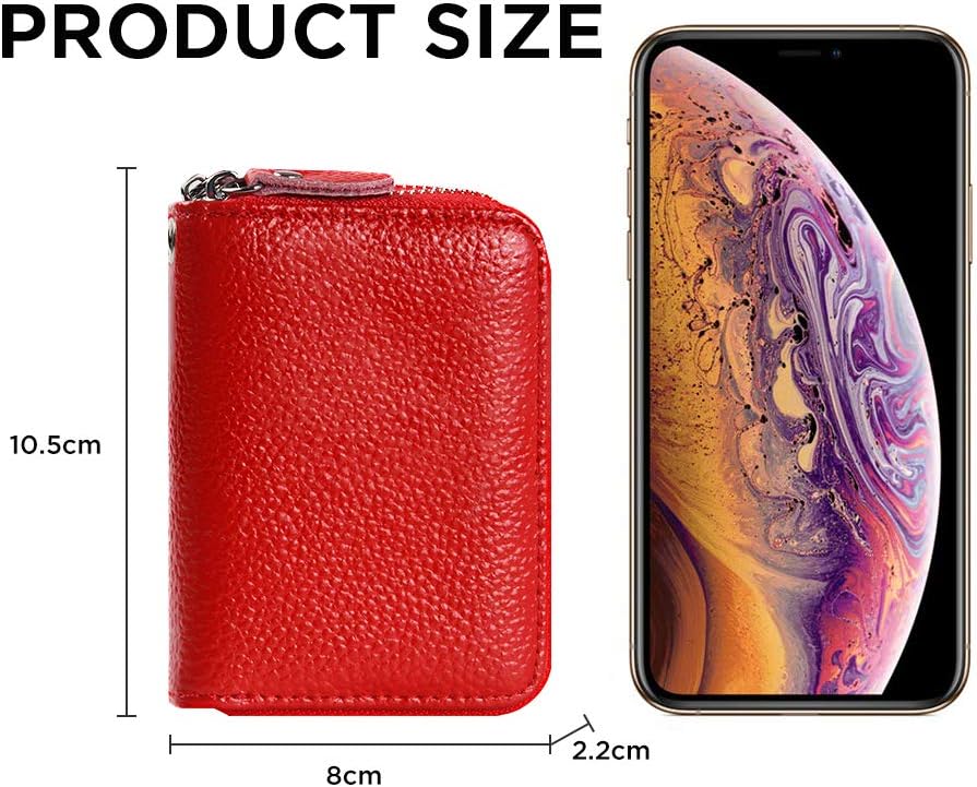 Detalle de Flintronic Porta Carte di Credito in Pelle RFID – Rosso, con Cerniera, 14 Spazi