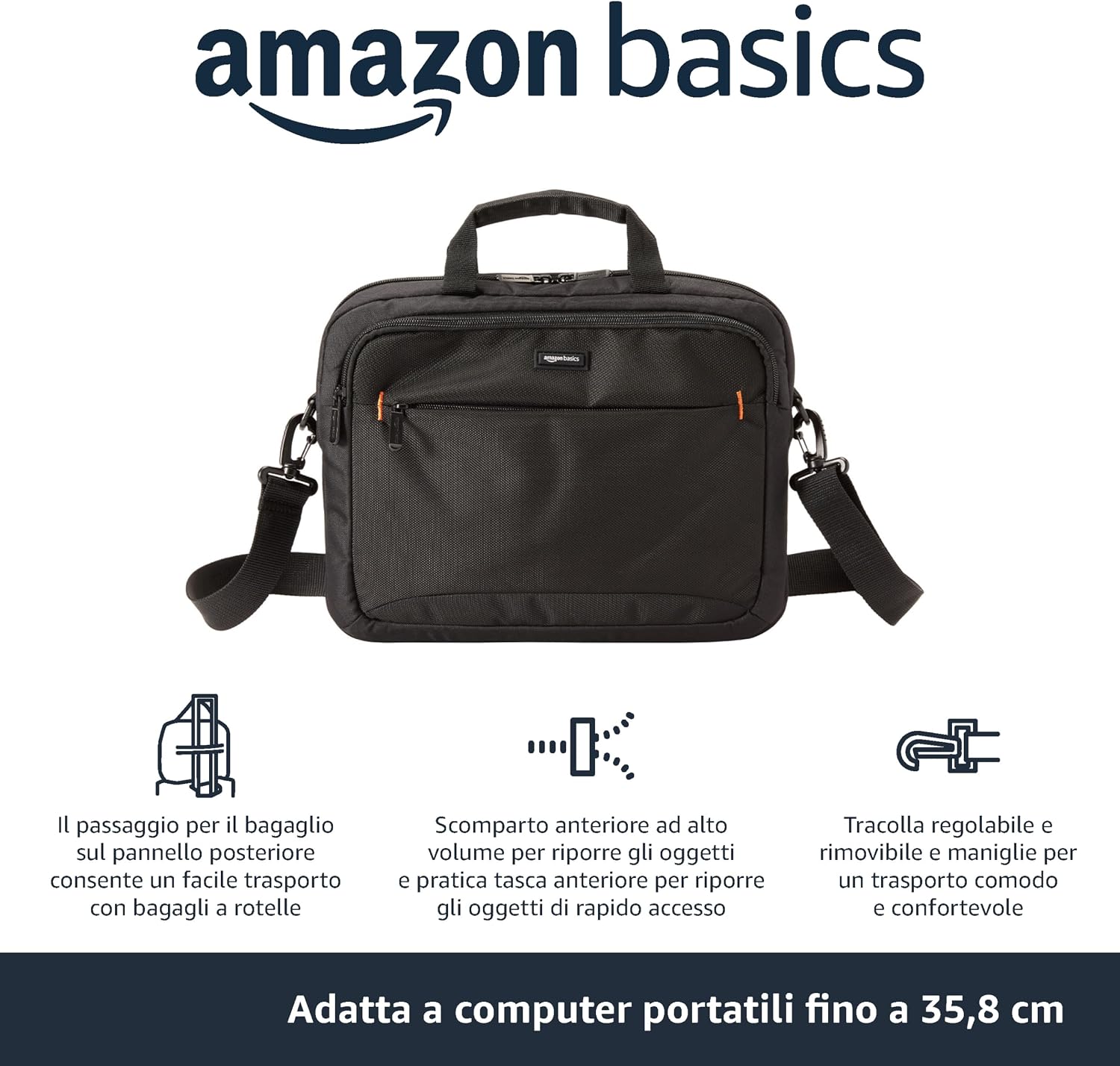 Detalle de Amazon Basics borsa compatta a tracolla per laptop fino a 14 pollici (35,6 cm) con tasche accessori
