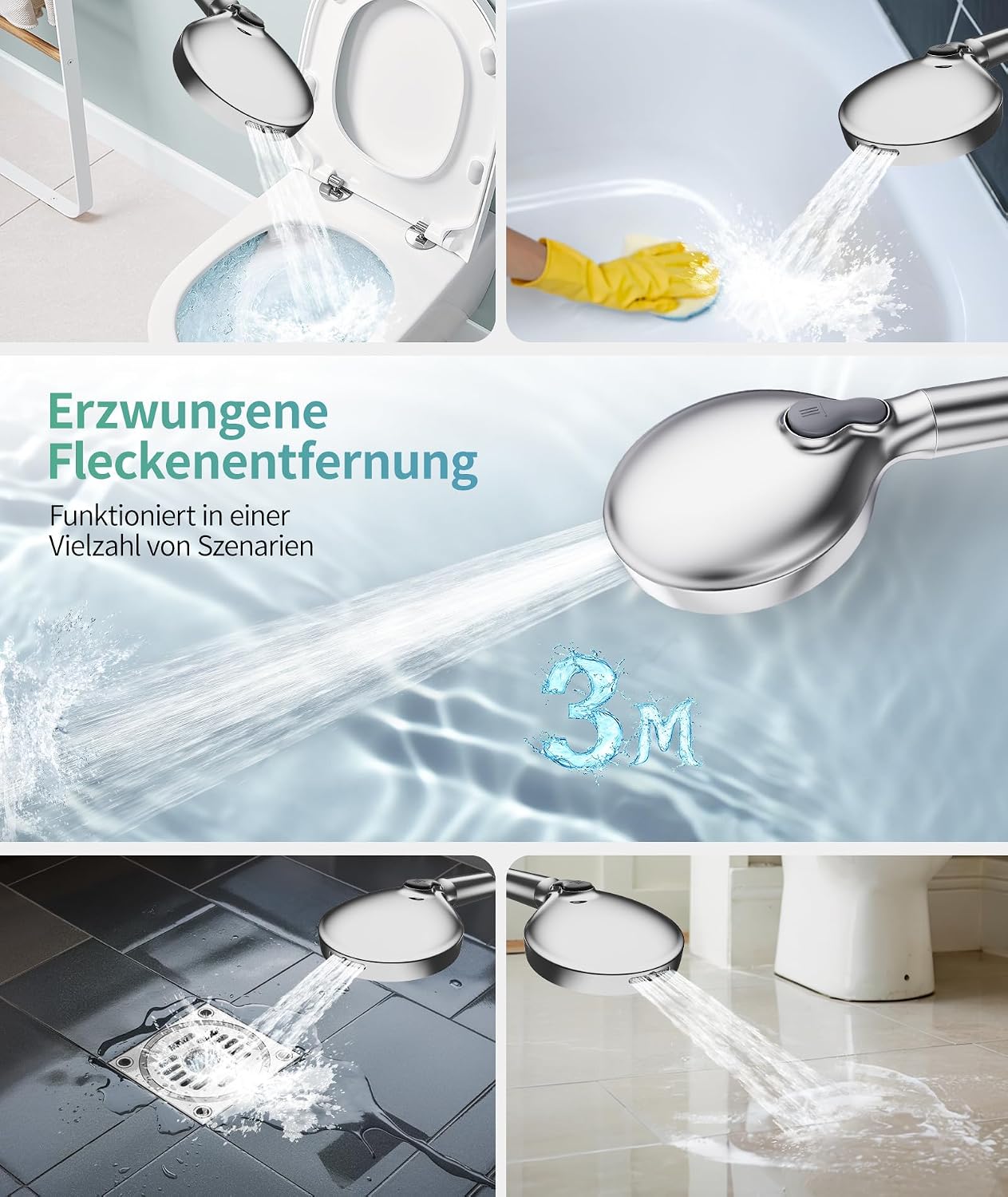 Detalle de SR SUN RISE Duschkopf mit Filter – 9-Funktionen-Handbrause, 4 Filterpatronen und 1,8 m Schlauch