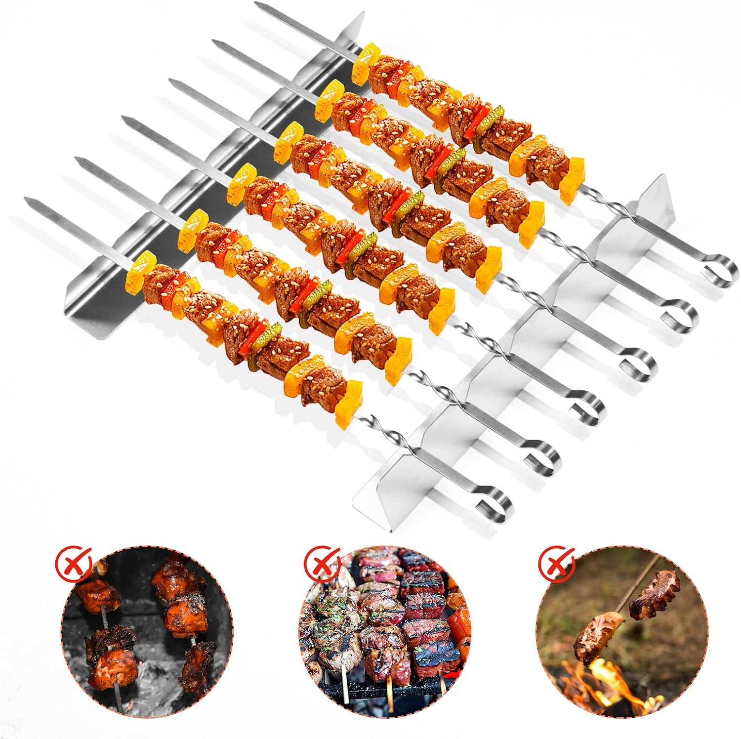 Detalle 2 de TEUYOE BBQ Skewers Set with 6 Stainless Steel Skewers 🍢