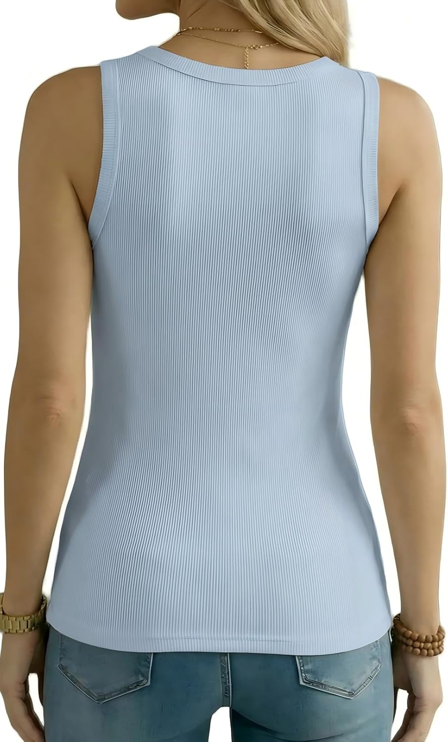 Detalle 2 de Suncife mouwloze damestop met ronde hals, slim fit en ribstructuur