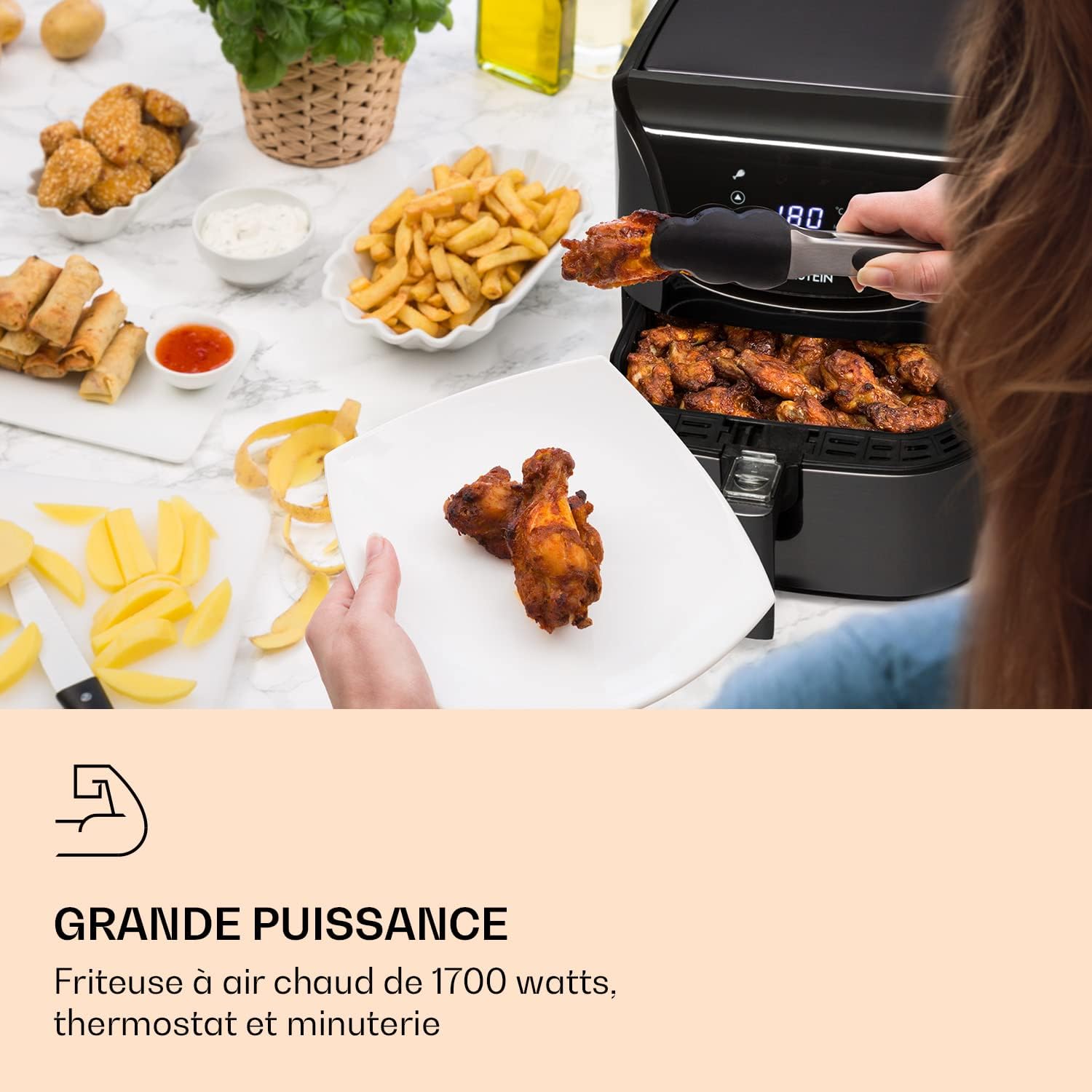 Detalle de KLARSTEIN Aerovital Deluxe – Friteuse à air chaud 5,4 L, LCD tactile, inox noir
