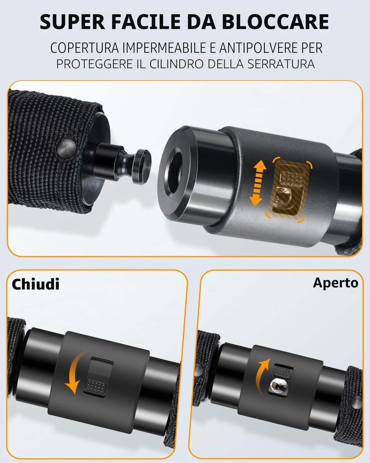 Detalle de Sportneer lucchetto a catena per bici in acciaio temprato con 2 chiavi, 8 mm x 120 cm