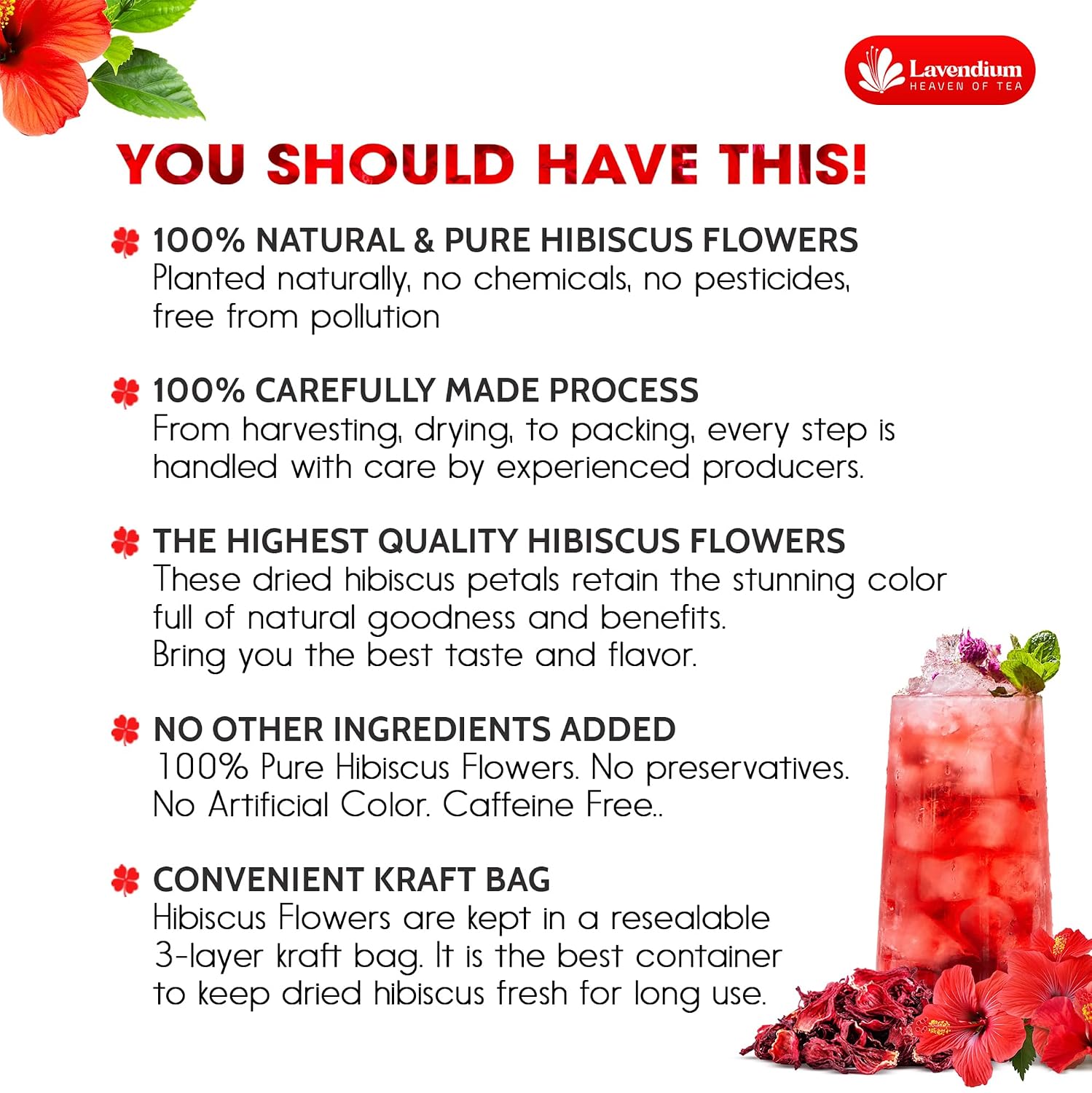 Detalle 2 de Lavendium Dried Hibiscus Flowers 32 oz