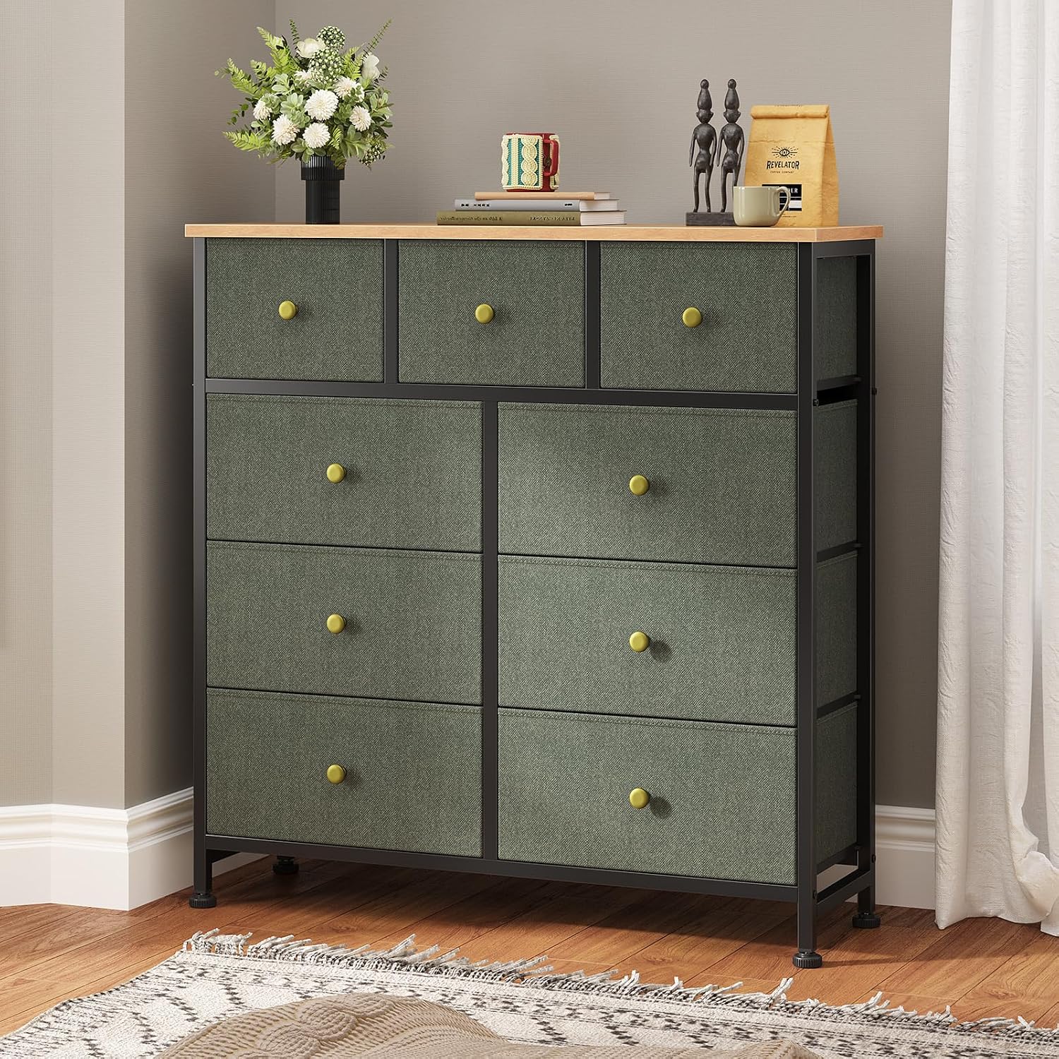Detalle 2 de HAPPYMONT Fabric Dresser with 9 Drawers