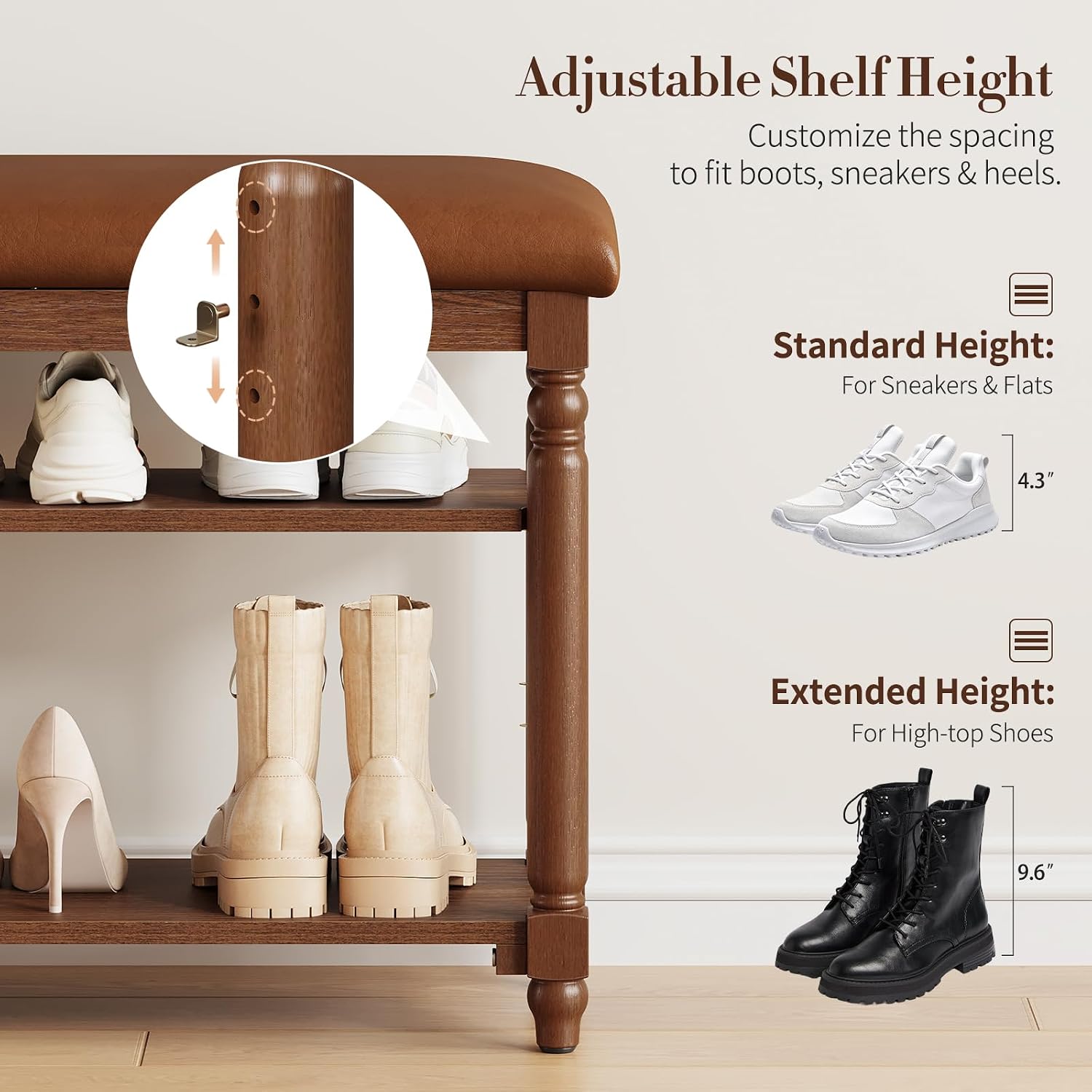 Detalle de Yoobure Shoe Storage Bench, 39.4-inch
