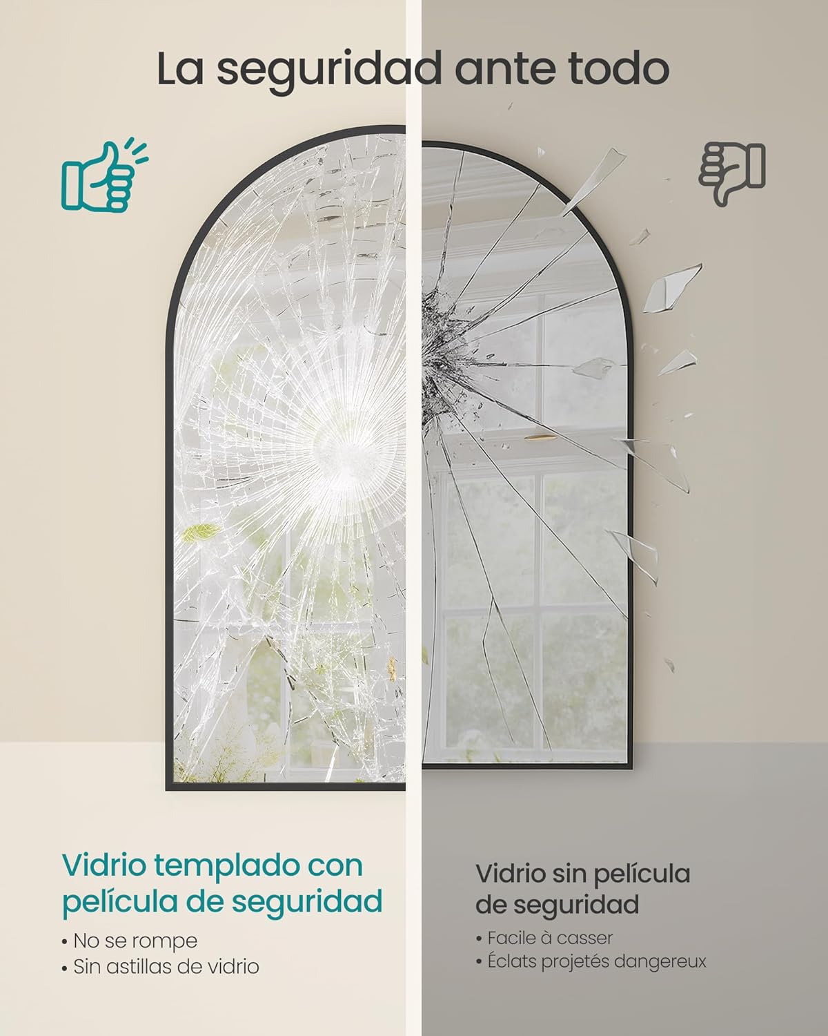 Detalle de SONGMICS LWM011BD01 espejo 91 x 61 cm