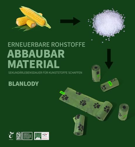 Detalle de Blanlody Bolsas para Excrementos de Perro, 450 Unidades Verdes, Extra grueso y Biodegradables 30 x 22 cm (con dispensador y clip de cinturón)