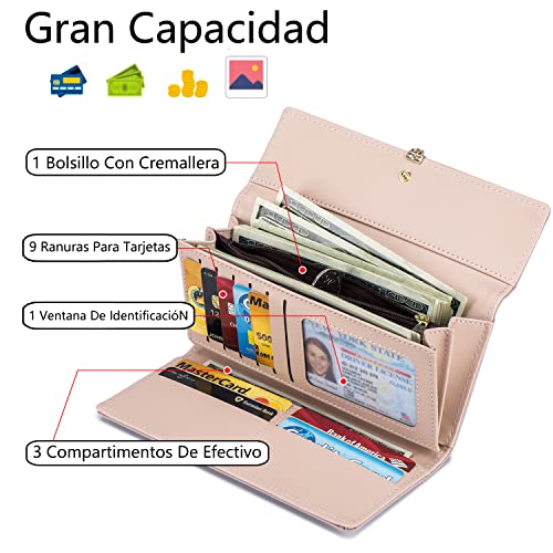 Detalle de Roulens Cartera de Mujer con RFID, Monedero Largo y Adorno Hoja