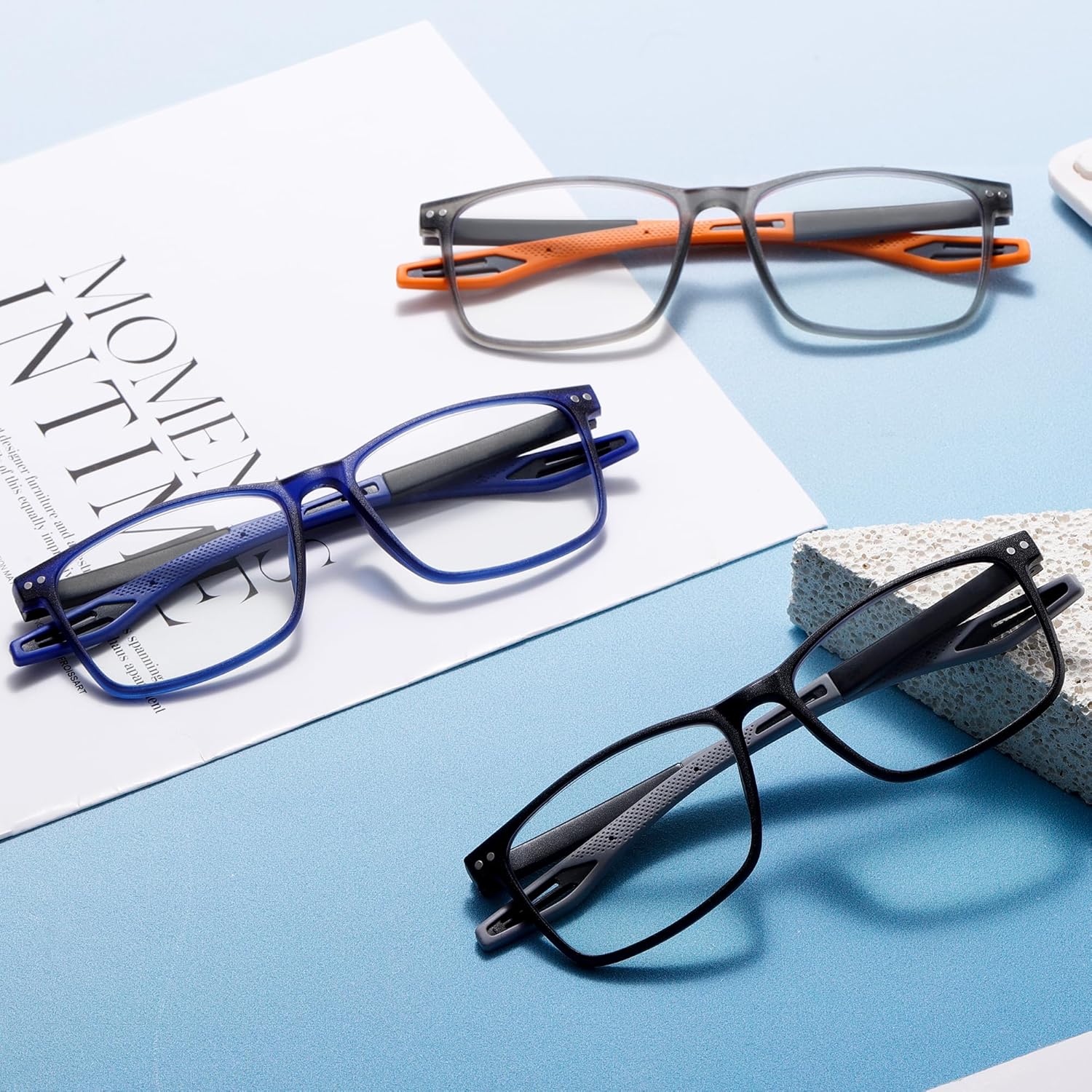 Thumbnail 5 de Fsread 3er-Set Lesebrillen für Herren – sportlicher Blaulichtblocker, quadratische leichte Rahmen