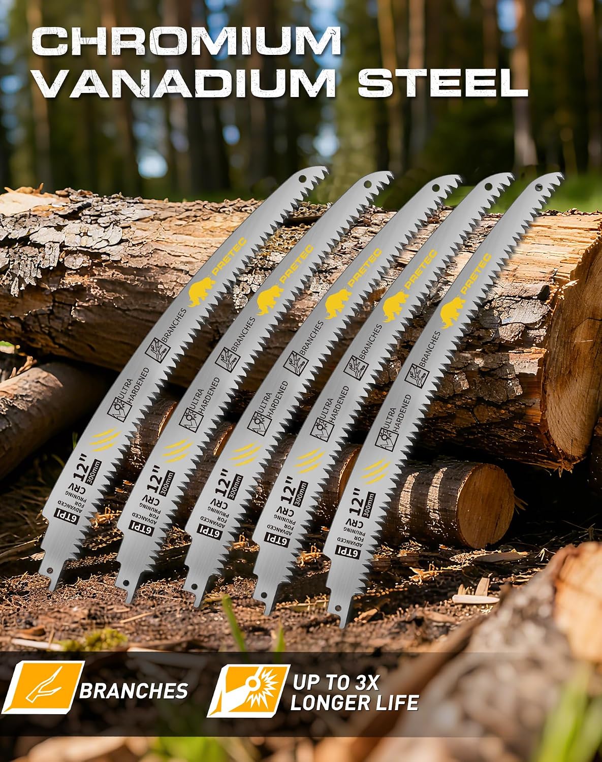 Thumbnail 6 de PRETEC B1-DE-12IN-WMJT-5PCS 12-Inch 6TPI Arc Edge Reciprocating Saw Blades, 5-Pack