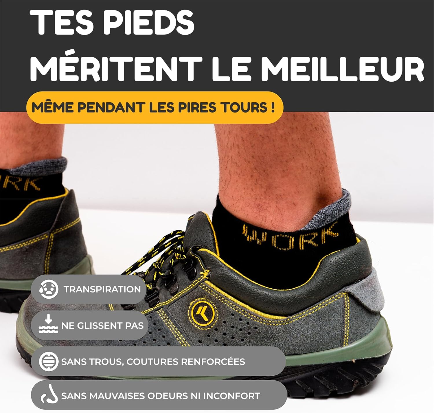 Thumbnail 2 de Chaussettes de travail été homme et femme – Socquettes courtes en coton (talo n/pointe renforcés, semelle rembourrée)