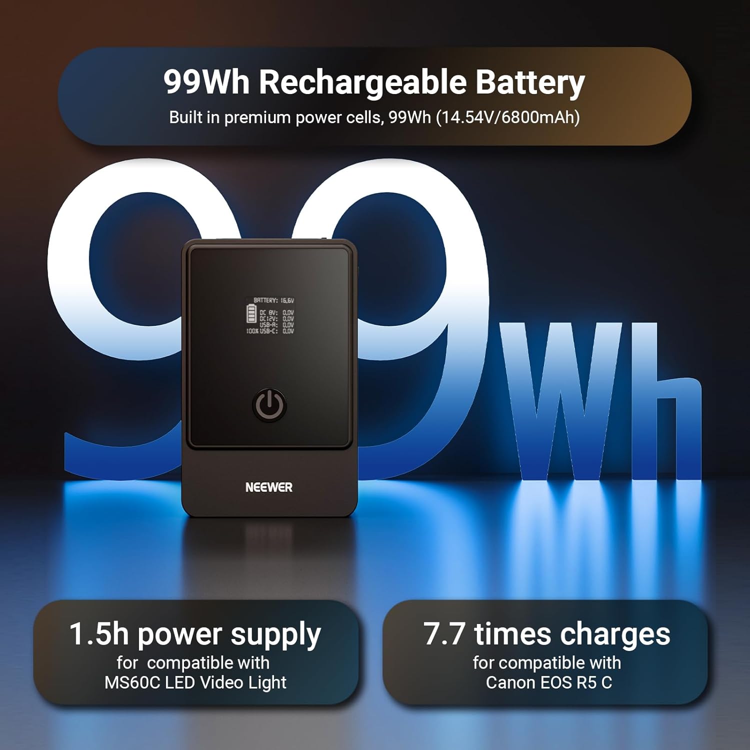 Thumbnail 3 de Neewer Mini V Mount Battery 6800mAh 99Wh (PS099F) with PD 100W USB-C and OLED