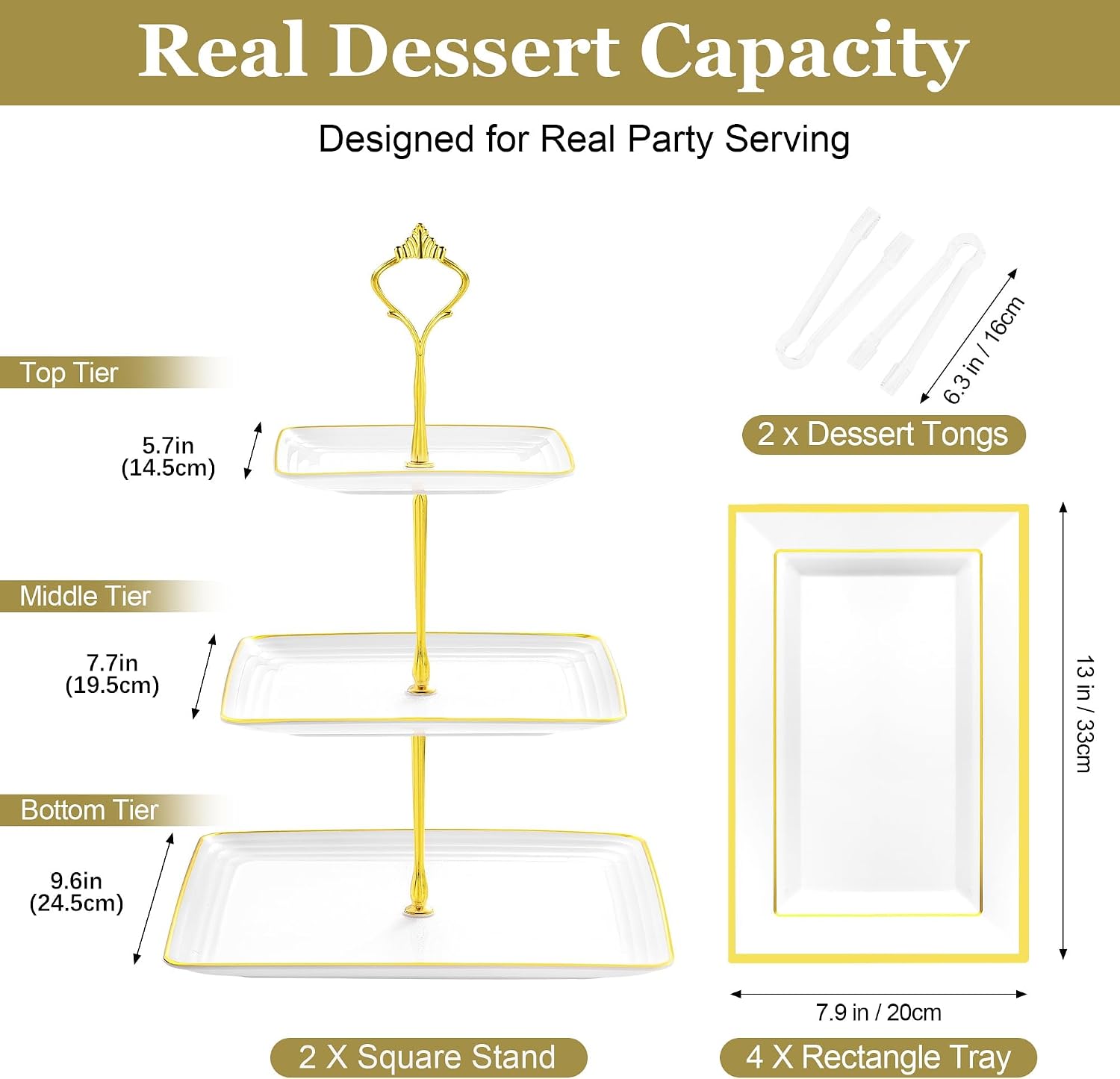 Detalle de Square Dessert Display Set, 3-Tier