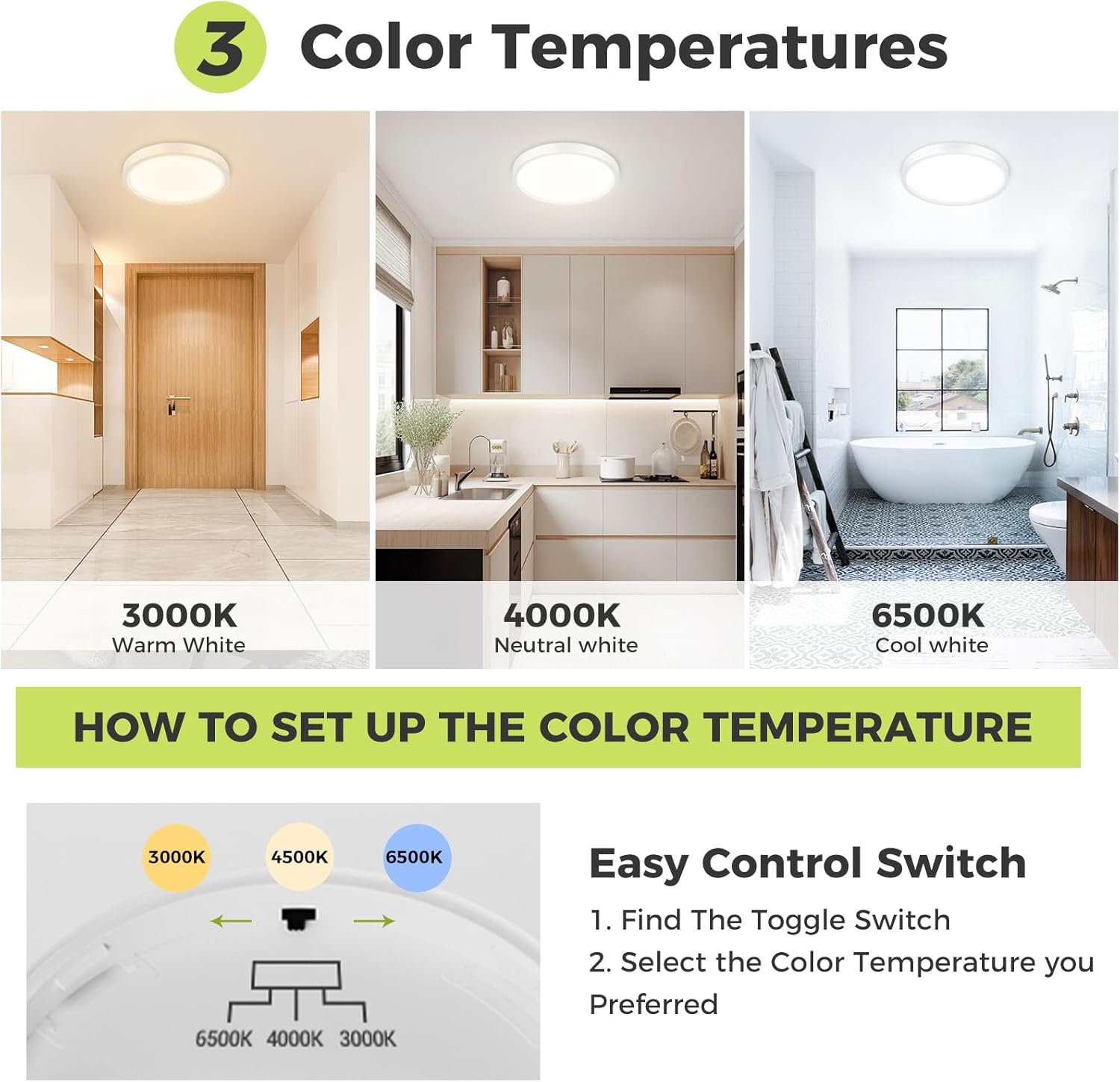 Thumbnail 1 de hepside LED Ceiling Light (3 colour temperatures) – IP54 waterproof flush bathroom ceiling lamp