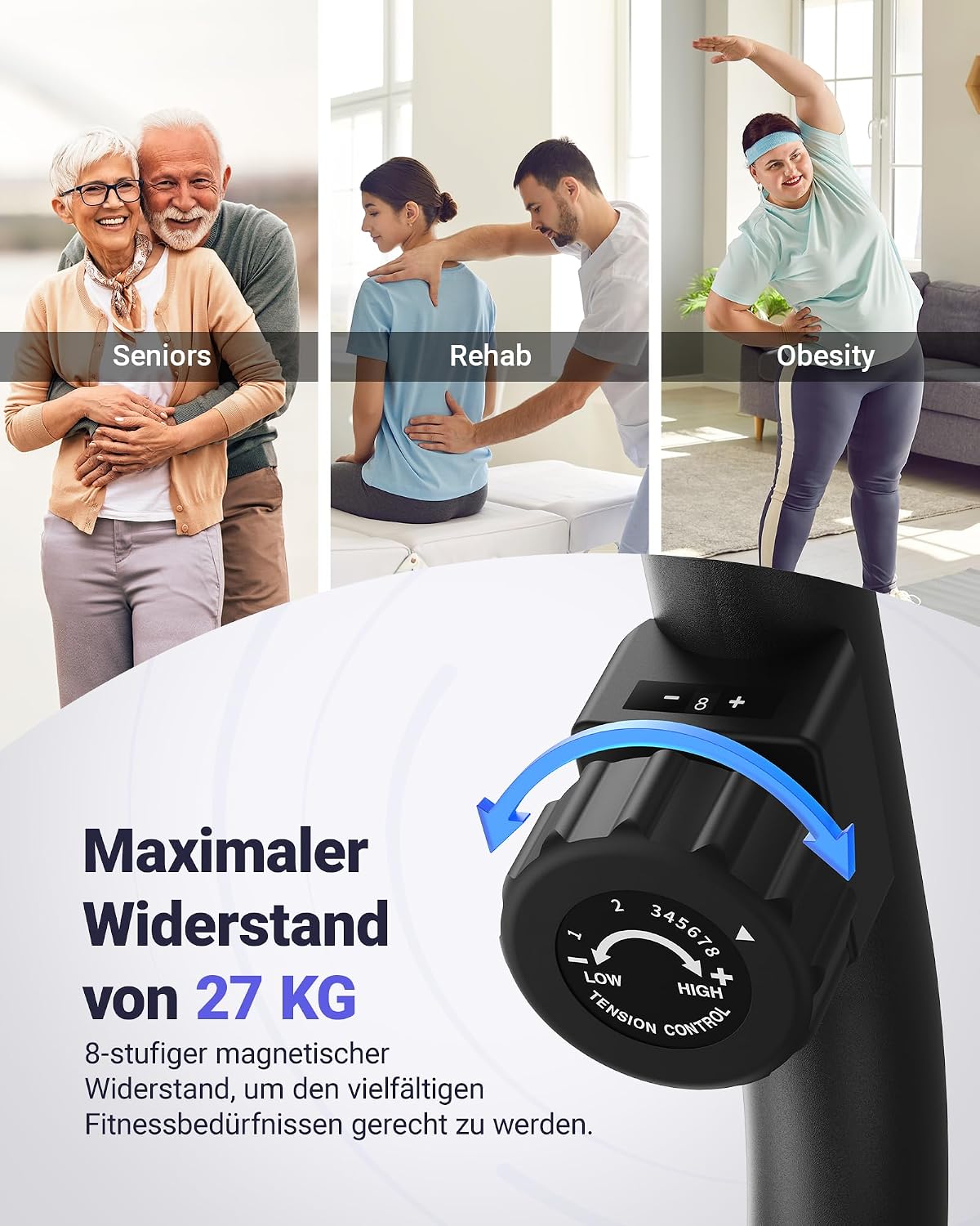 Detalle de MERACH Liegeergometer S08/S23 – leiser Heimtrainer mit 8-stufigem Magnetwiderstand, App-Kompatibilität und Herzfrequenzsensoren