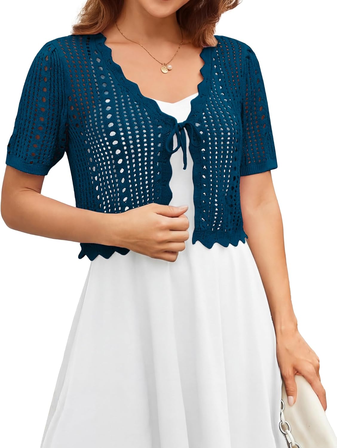Thumbnail 6 de Kate Kasin Bolero-Cardigan Damen – kurzärmeliger Sommer-Cardigan mit V-Ausschnitt