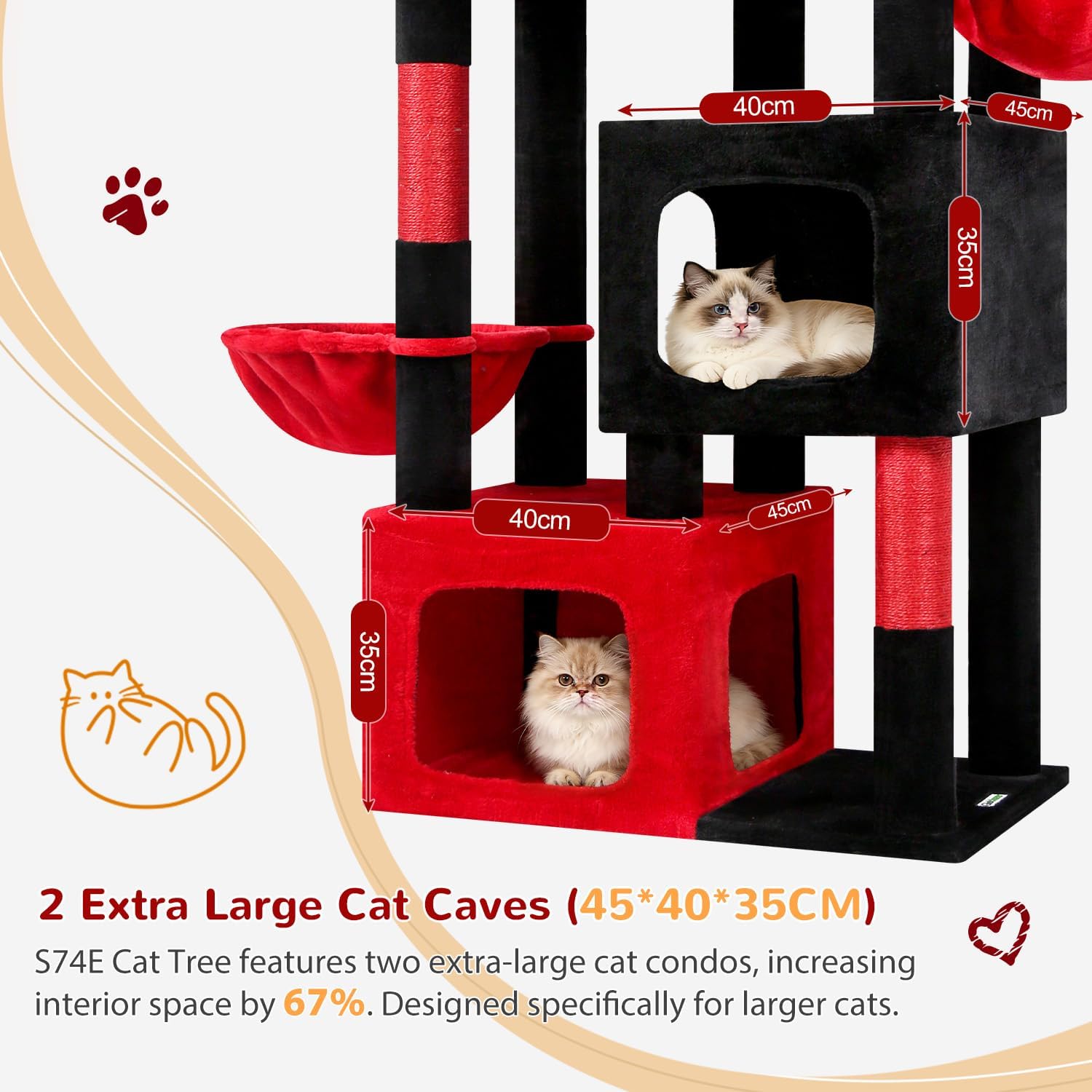 Thumbnail 2 de Globlazer Arbre à chat XXL Gothique noir & rouge, 189 cm, pour 3 à 5 grands chats