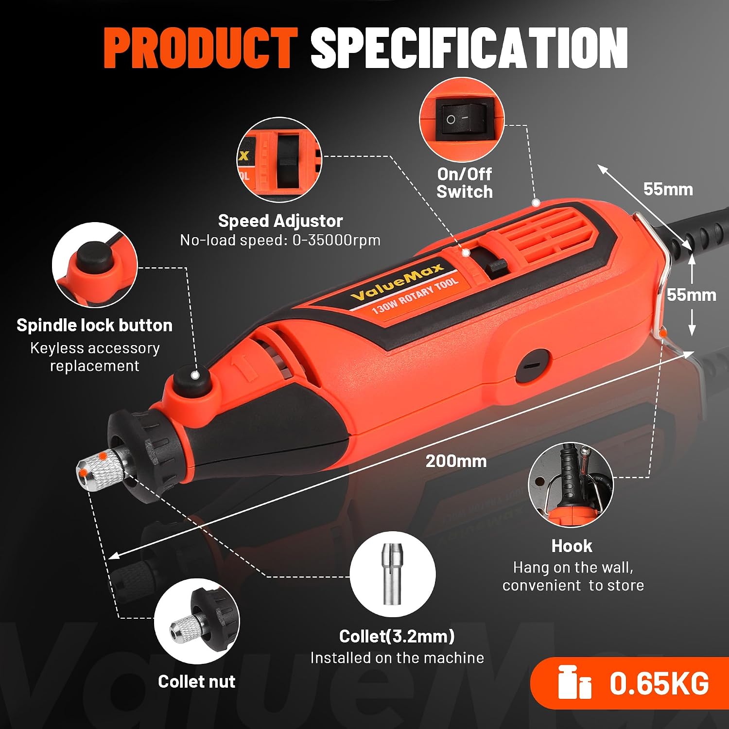 Thumbnail 3 de ValueMax Rotary Tool Kit 130 W – Versatile 119‑pc Mini Grinder Set
