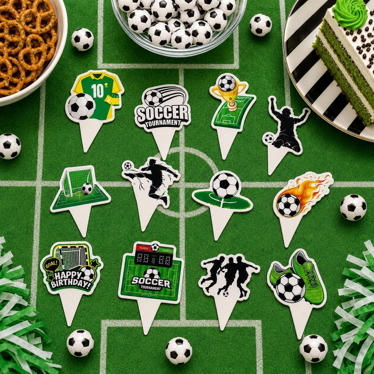 Thumbnail 2 de GIFTODAY Soccer Cake Topper Set, 25 Pieces