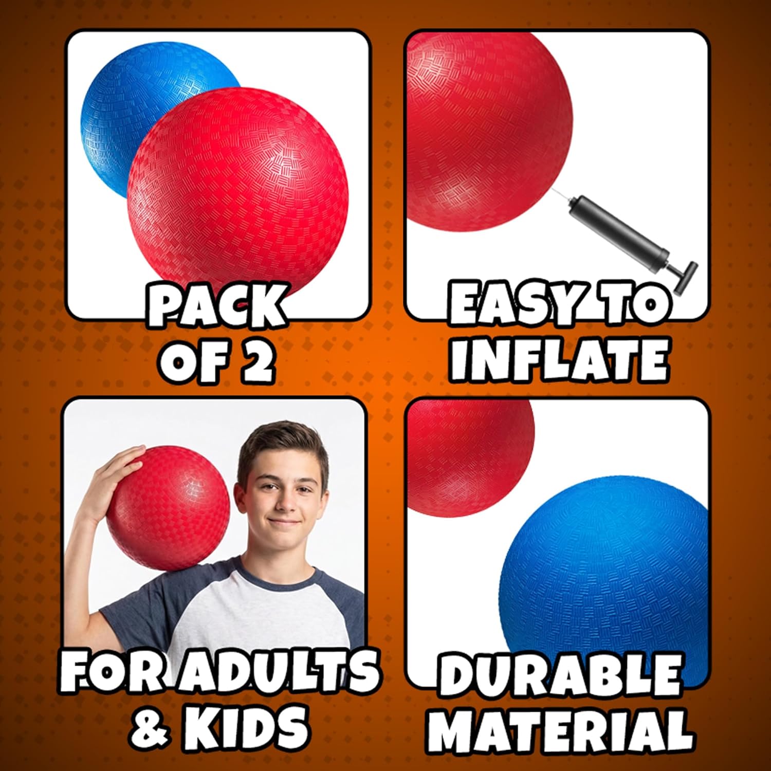 Thumbnail 1 de PlayBolt 10-Inch Red & Blue Kickball Set (2-Pack) with Pump — Large Kickball for Kids, Teens & Adults
