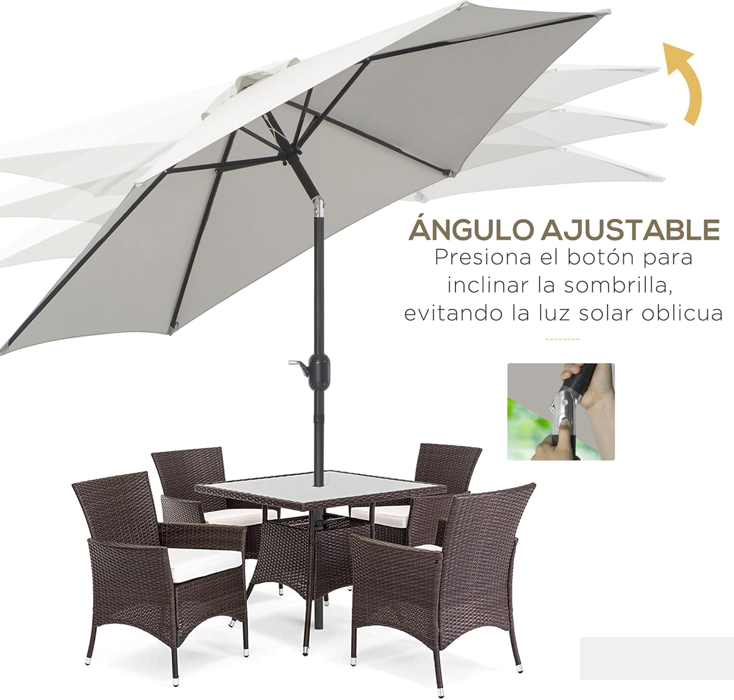 Thumbnail 3 de Outsunny Sombrilla de Jardín Ø260 cm parasol reclinable