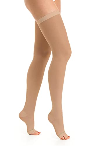 Detalle de Relaxsan Antitrombo M0370A: Calze autoreggenti 18-23 mmHg, punto aperto, unisex (L, beige) per degenza