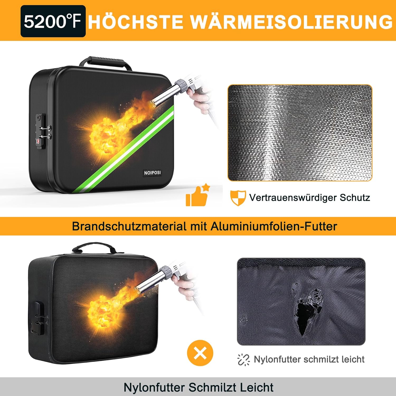 Thumbnail 3 de Noiposi Feuerfeste Dokumententasche 38 cm 📁