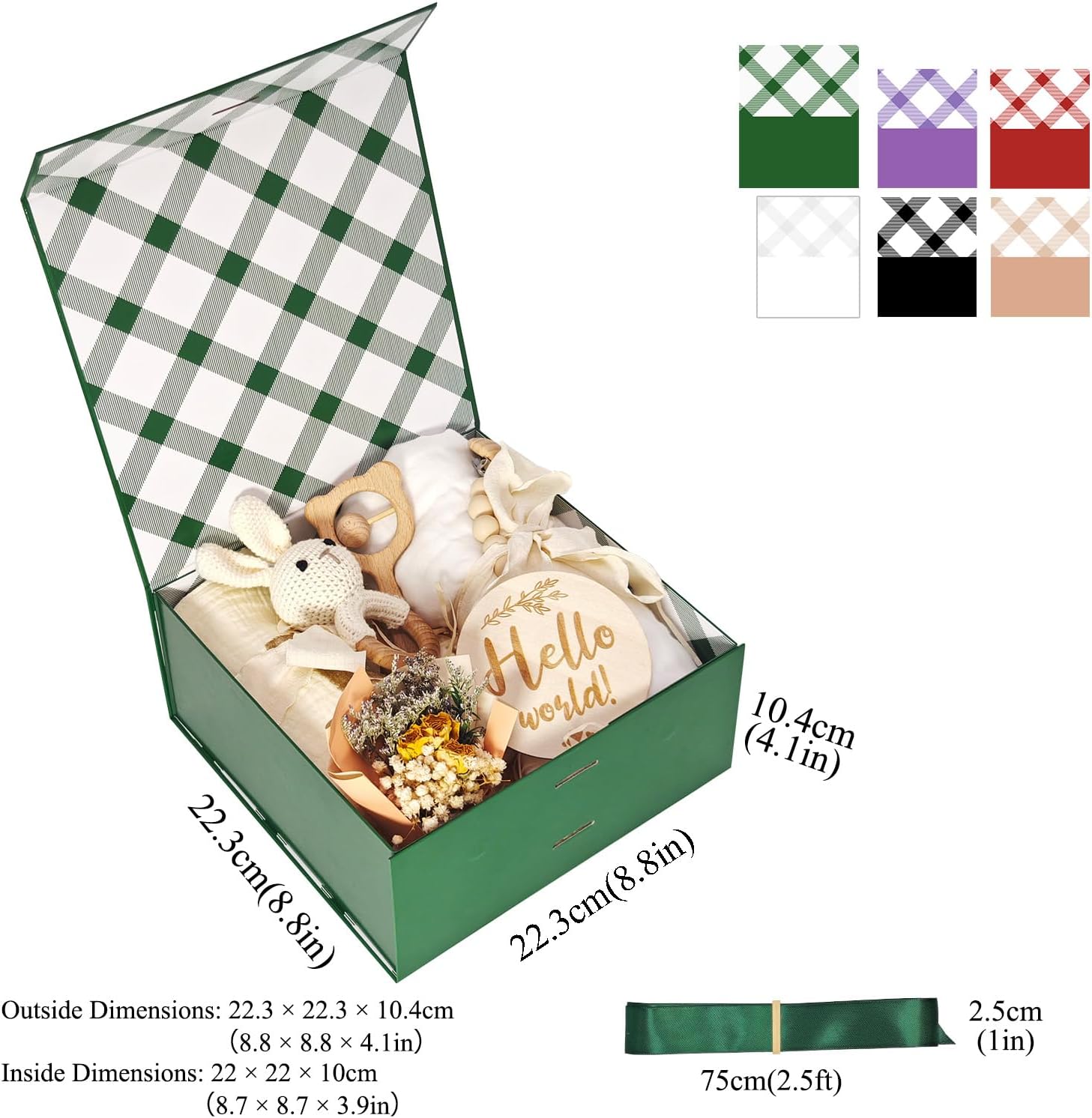 Thumbnail 1 de Tekhoho Grün Geschenkbox 22x22x10 cm mit Magnetdeckel und Schleife – Premium-Verpackung für Hochzeit, Geburtstag & Feiertage