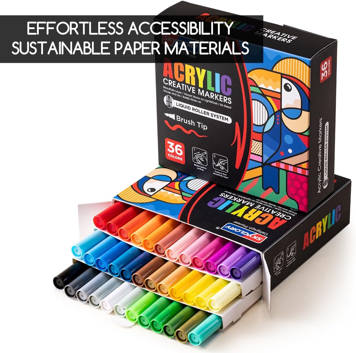 Thumbnail 2 de SKYGLORY 36 Colours Liquid Roller Acrylic Markers – Premium Multi-Surface Colouring Set