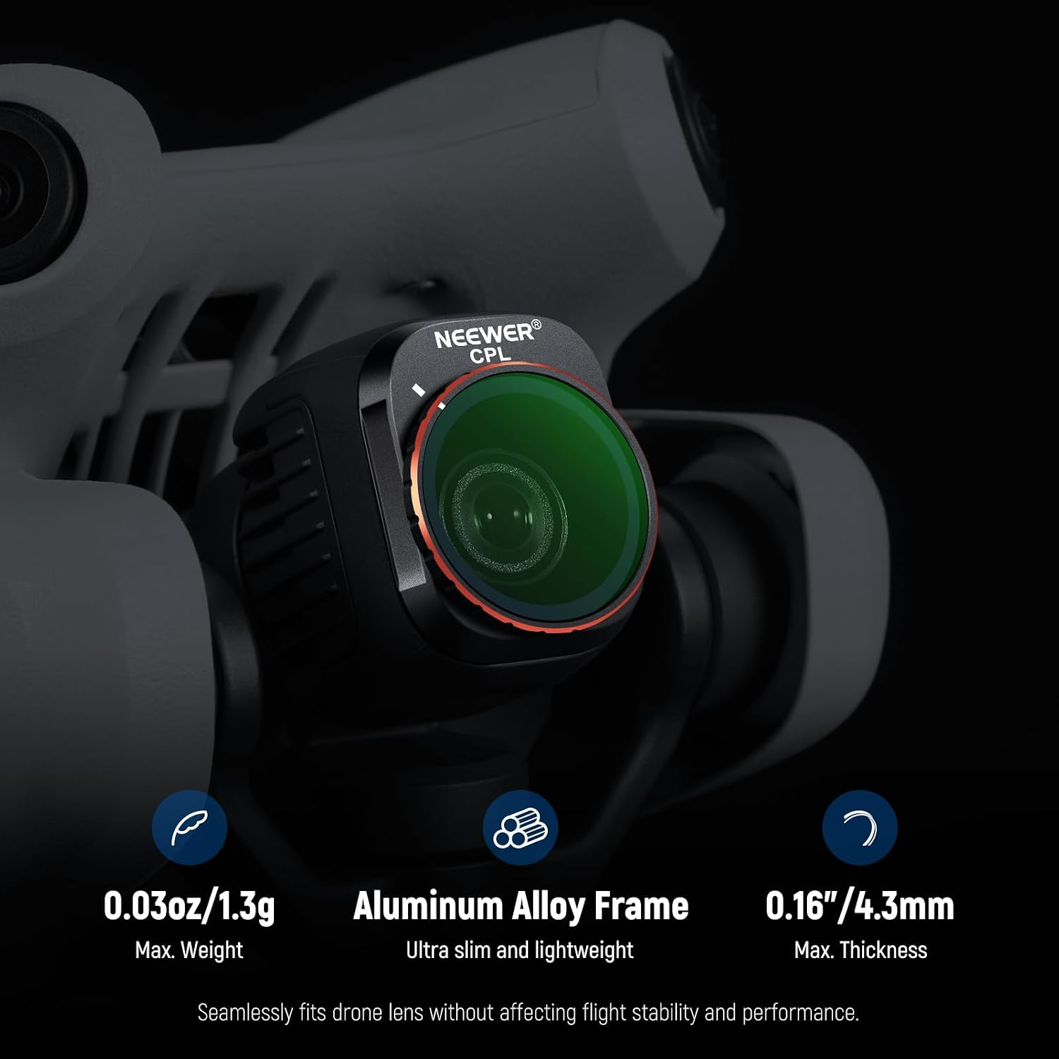 Detalle de NEEWER Kit de 4 filtres ND + CPL pour DJI Mini 4 Pro (ND16, ND64, ND256) avec chiffons de nettoyage