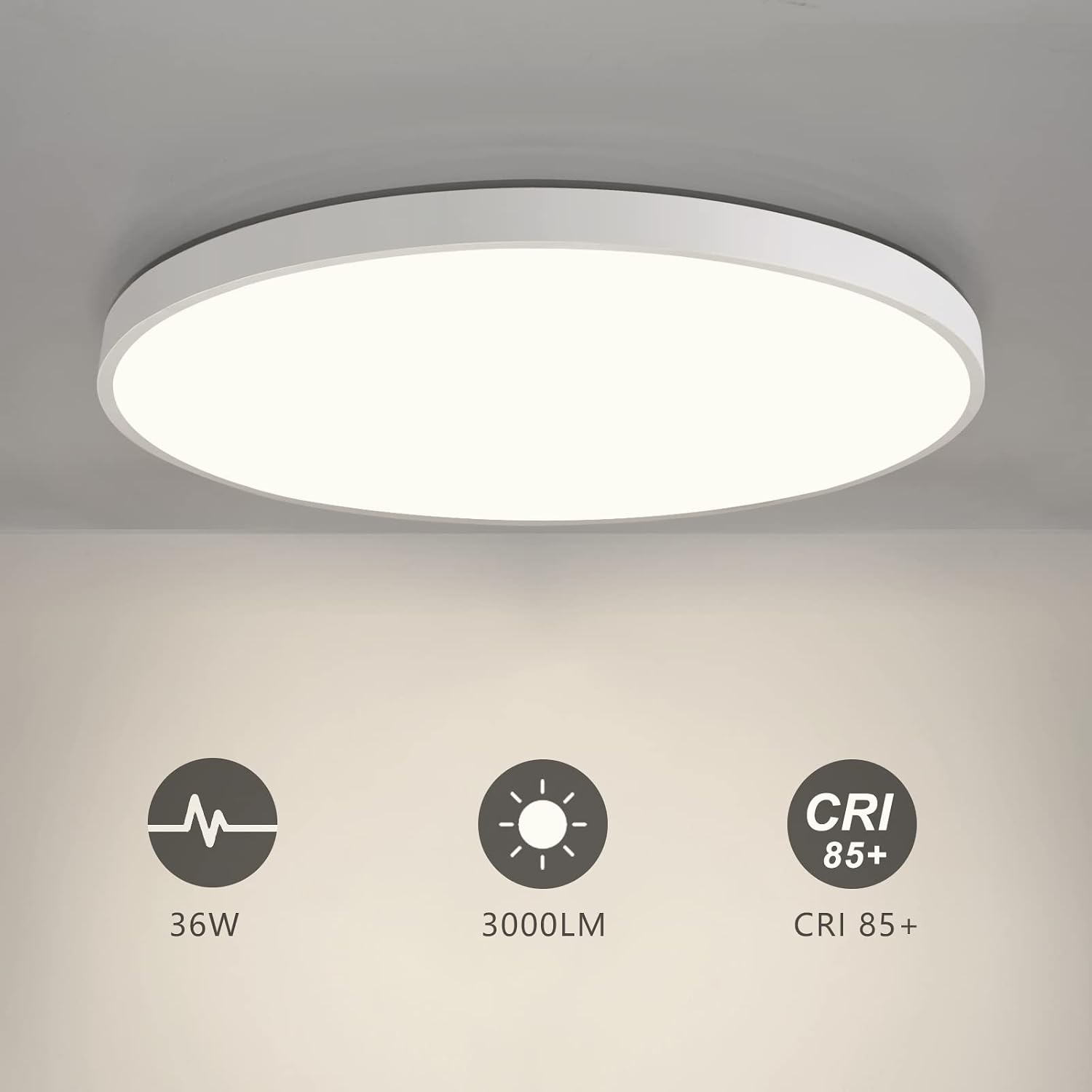 Detalle de JDONG LED Deckenleuchte 36W Flach Rund Weiß Ø40 cm, 3000K, CRI80+, 30.000h