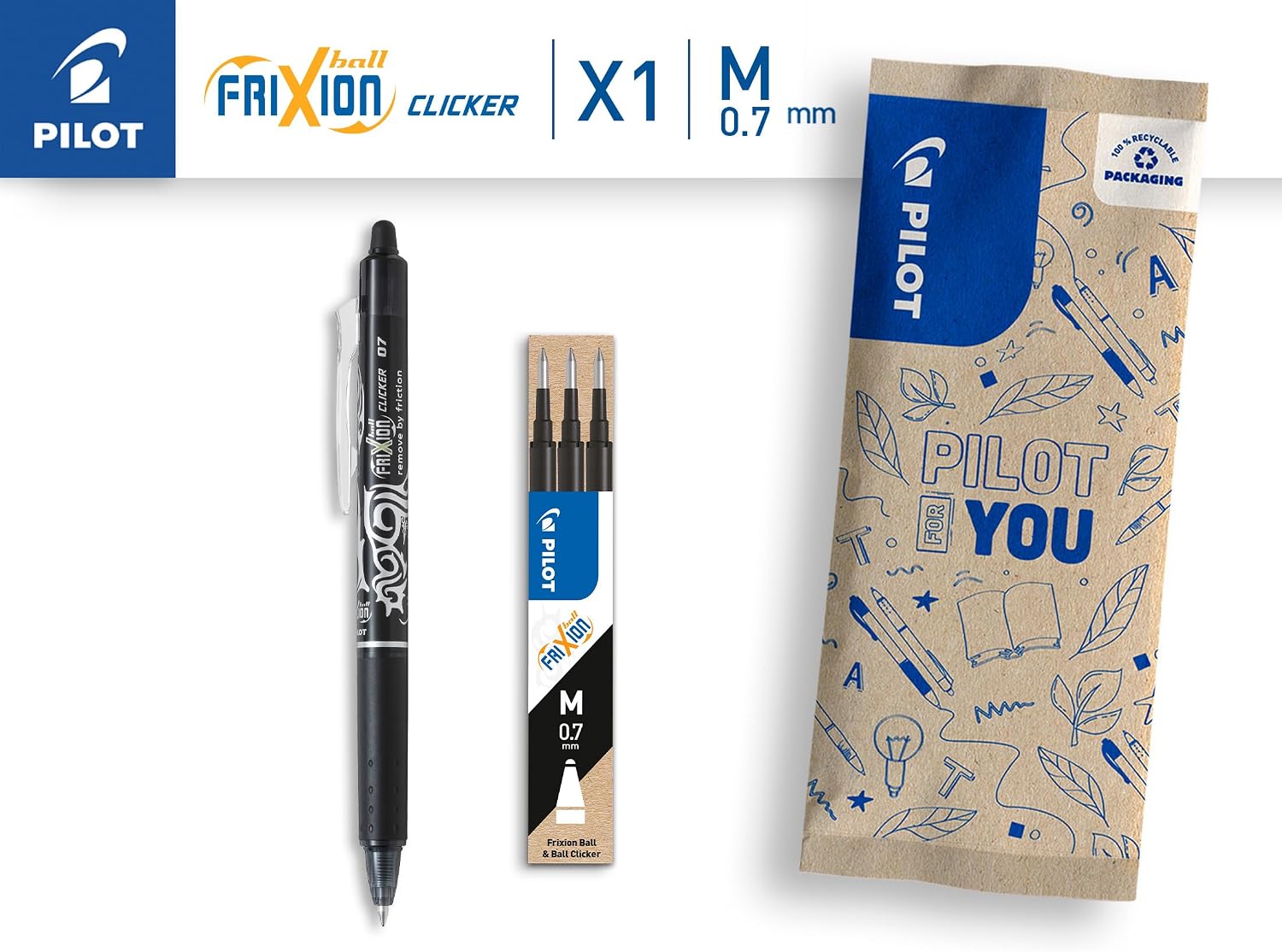 Thumbnail 2 de Pilot FriXion Ball Clicker Erasable Rollerball Pen Set (0.7mm) with 3 Refills