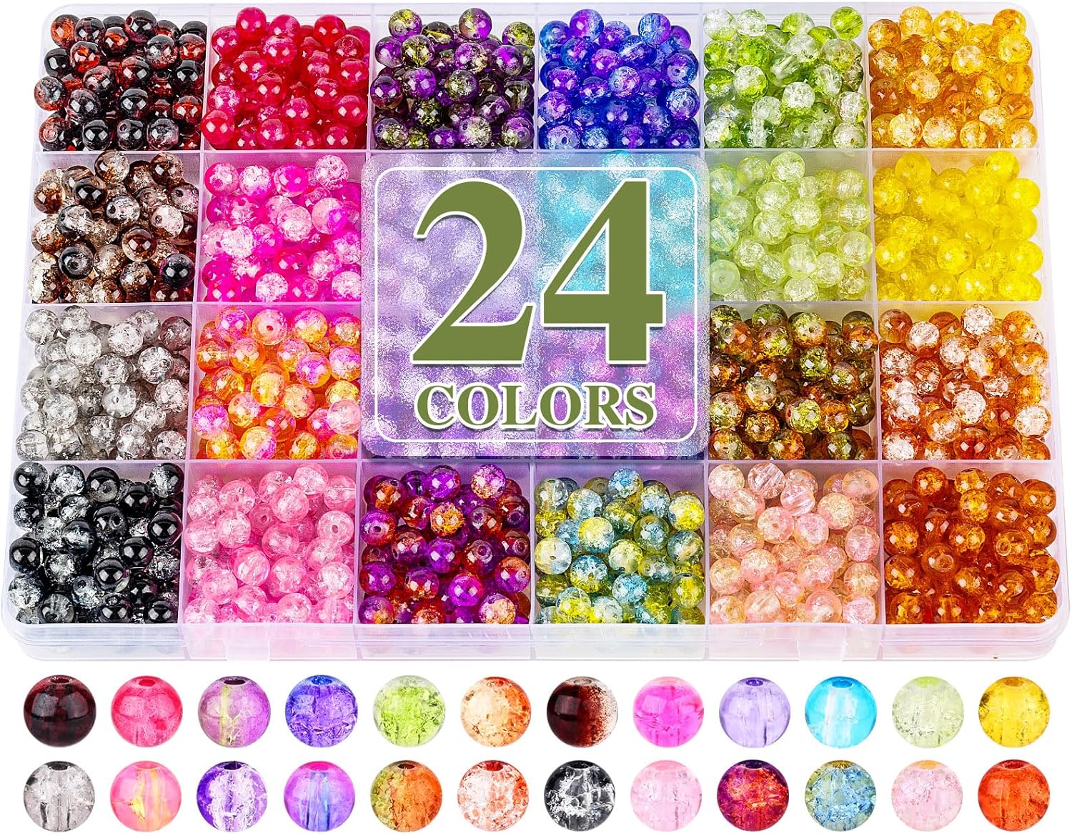 XSEINO About 1200+ PCS 6mm Cracked Style Glass Beads Bracelet Making Kit