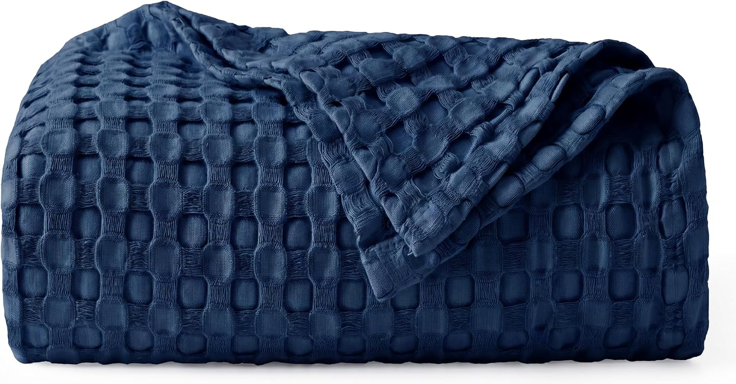 Detalle de Bedsure Cooling Waffle Blanket, Twin XL Navy, Cotton and Bamboo-Derived Rayon