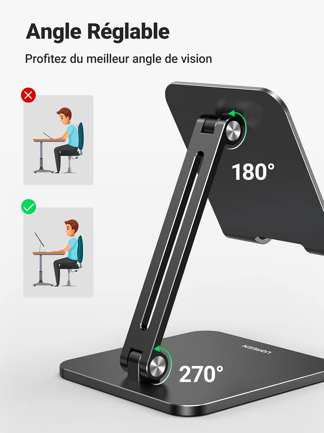 Detalle 1 de UGREEN Support tablette réglable 800 g